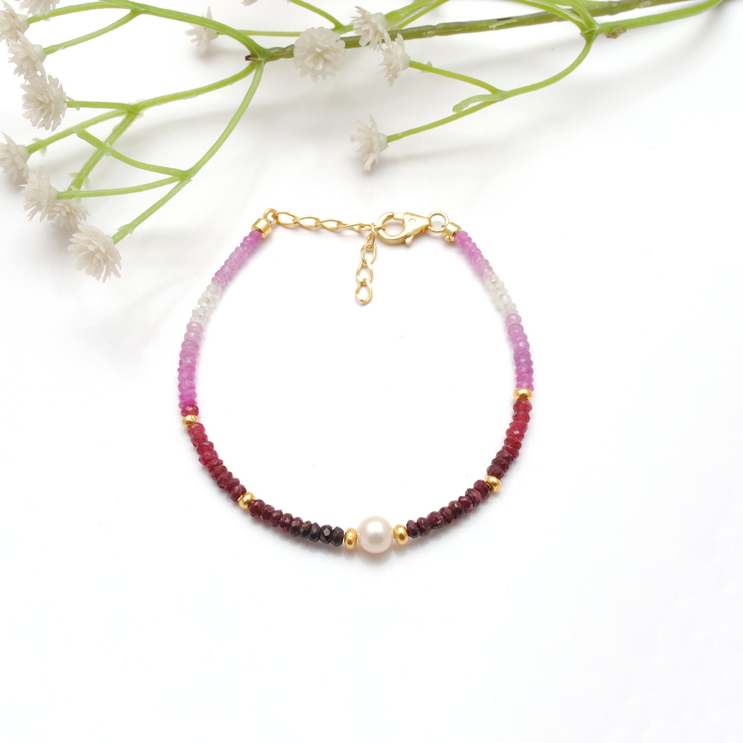 Ruby Ombre Bracelet in 925 Silver Gold Plated – Shaded July Birthstone Jewelry