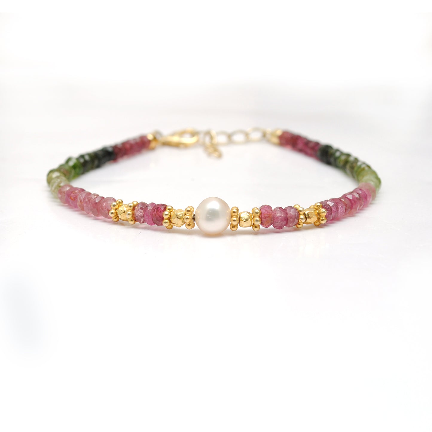 Multi Tourmaline & Pearl Beaded Bracelet – Gold Plated Sterling Silver