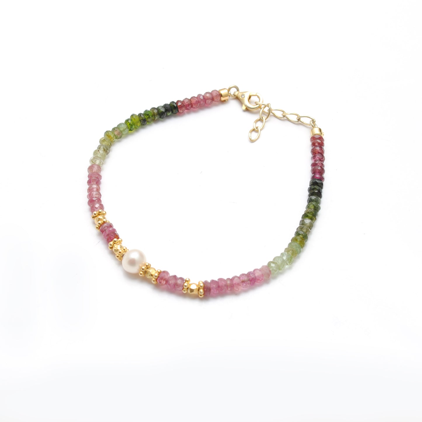 Multi Tourmaline & Pearl Beaded Bracelet – Gold Plated Sterling Silver