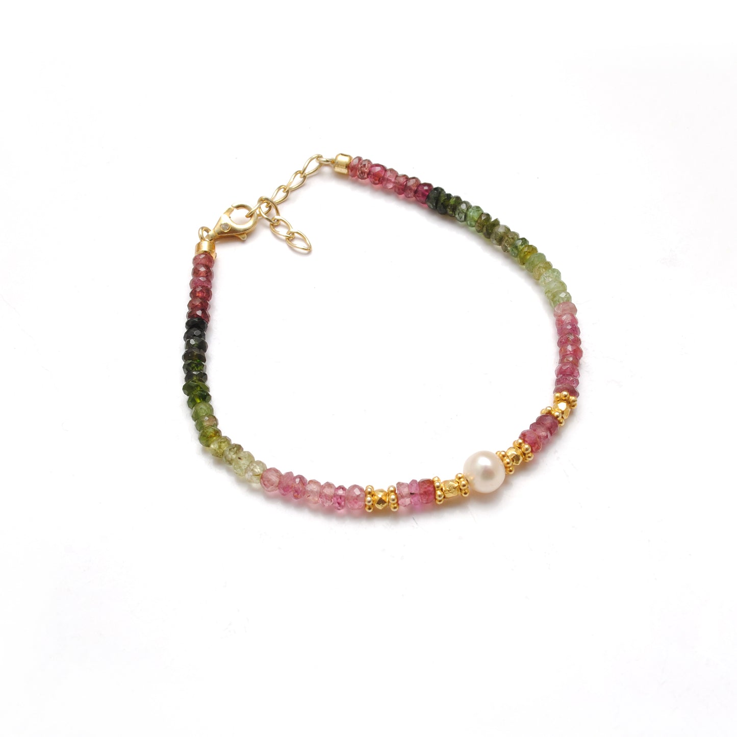 Multi Tourmaline & Pearl Beaded Bracelet – Gold Plated Sterling Silver