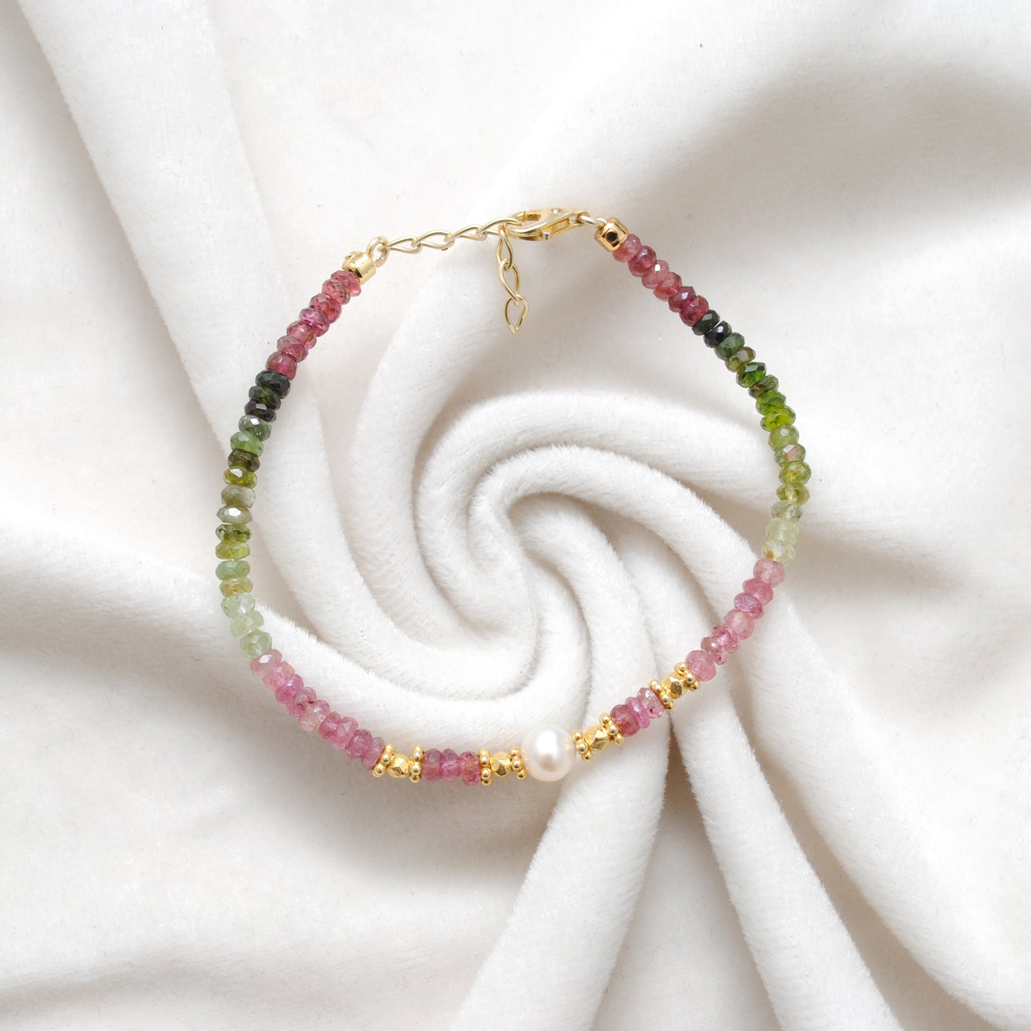 Multi Tourmaline & Pearl Beaded Bracelet – Gold Plated Sterling Silver
