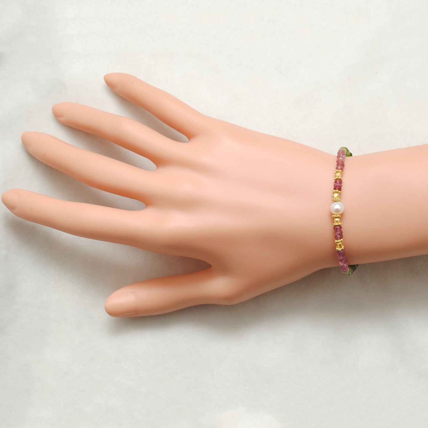 Multi Tourmaline & Pearl Beaded Bracelet – Gold Plated Sterling Silver