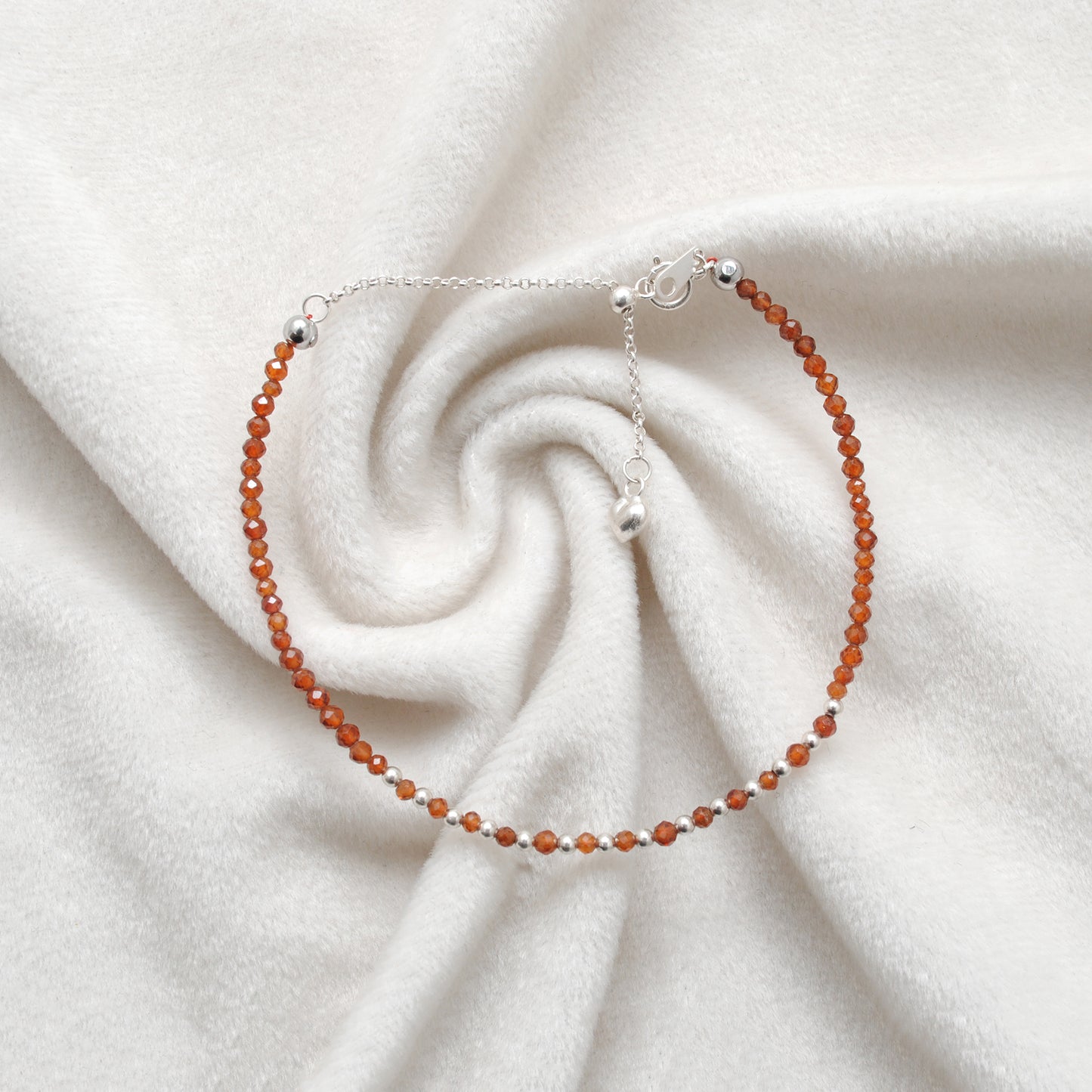 Hessonite Garnet Beaded Bracelet – Dainty 925 Sterling Silver