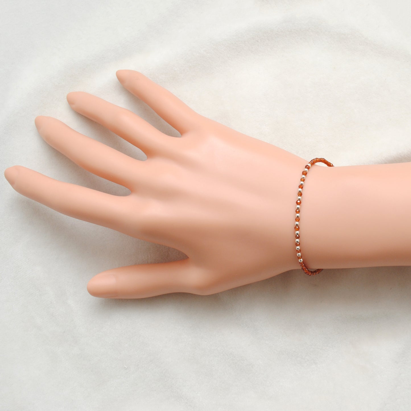 Hessonite Garnet Beaded Bracelet – Dainty 925 Sterling Silver