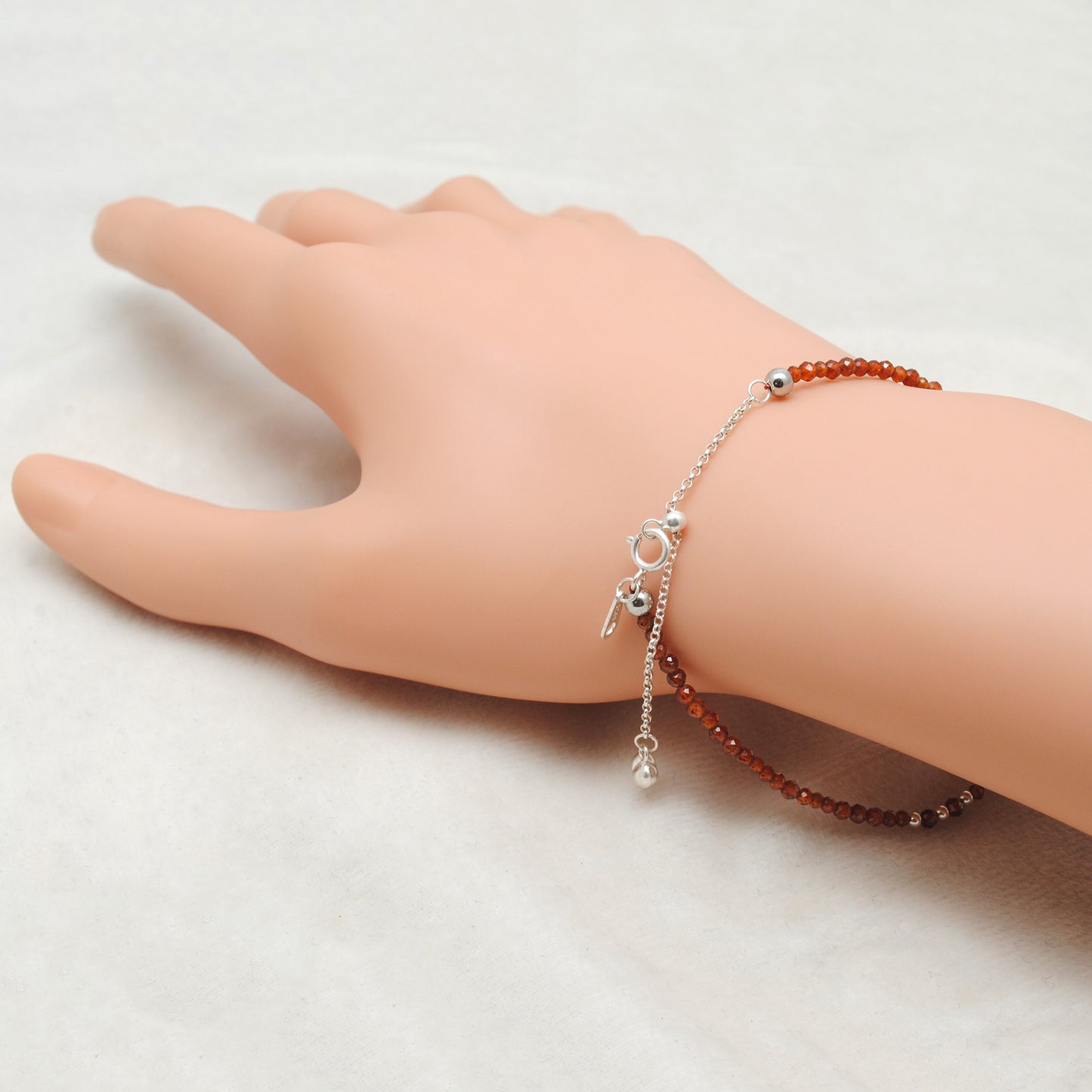 Hessonite Garnet Beaded Bracelet – Dainty 925 Sterling Silver