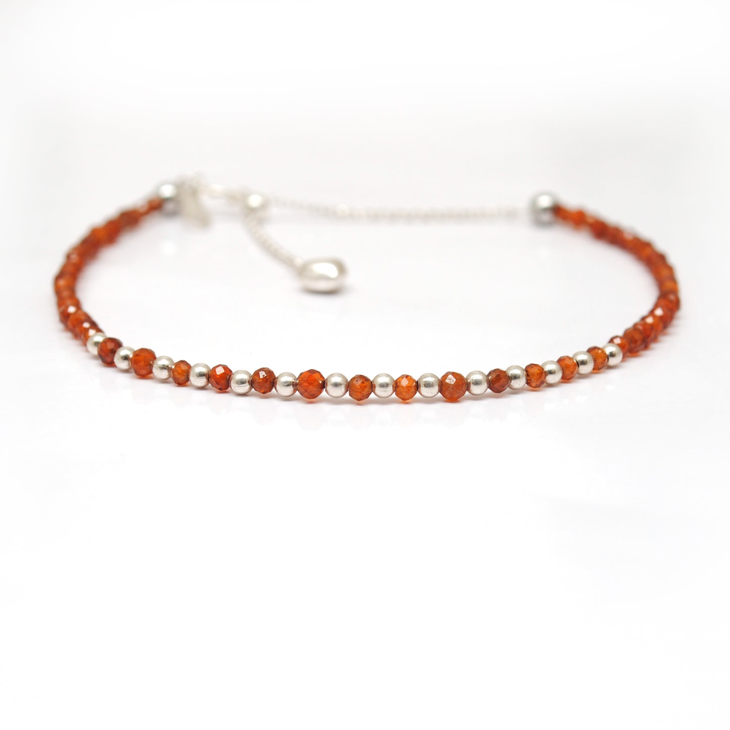 Hessonite Garnet Beaded Bracelet – Dainty 925 Sterling Silver