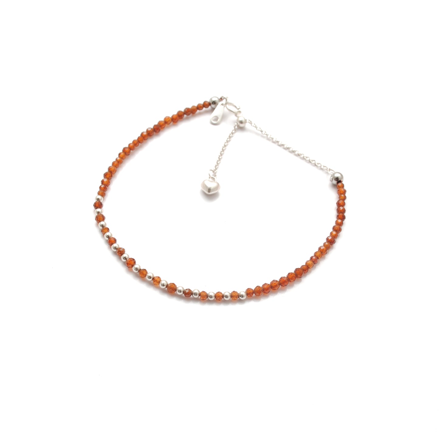 Hessonite Garnet Beaded Bracelet – Dainty 925 Sterling Silver