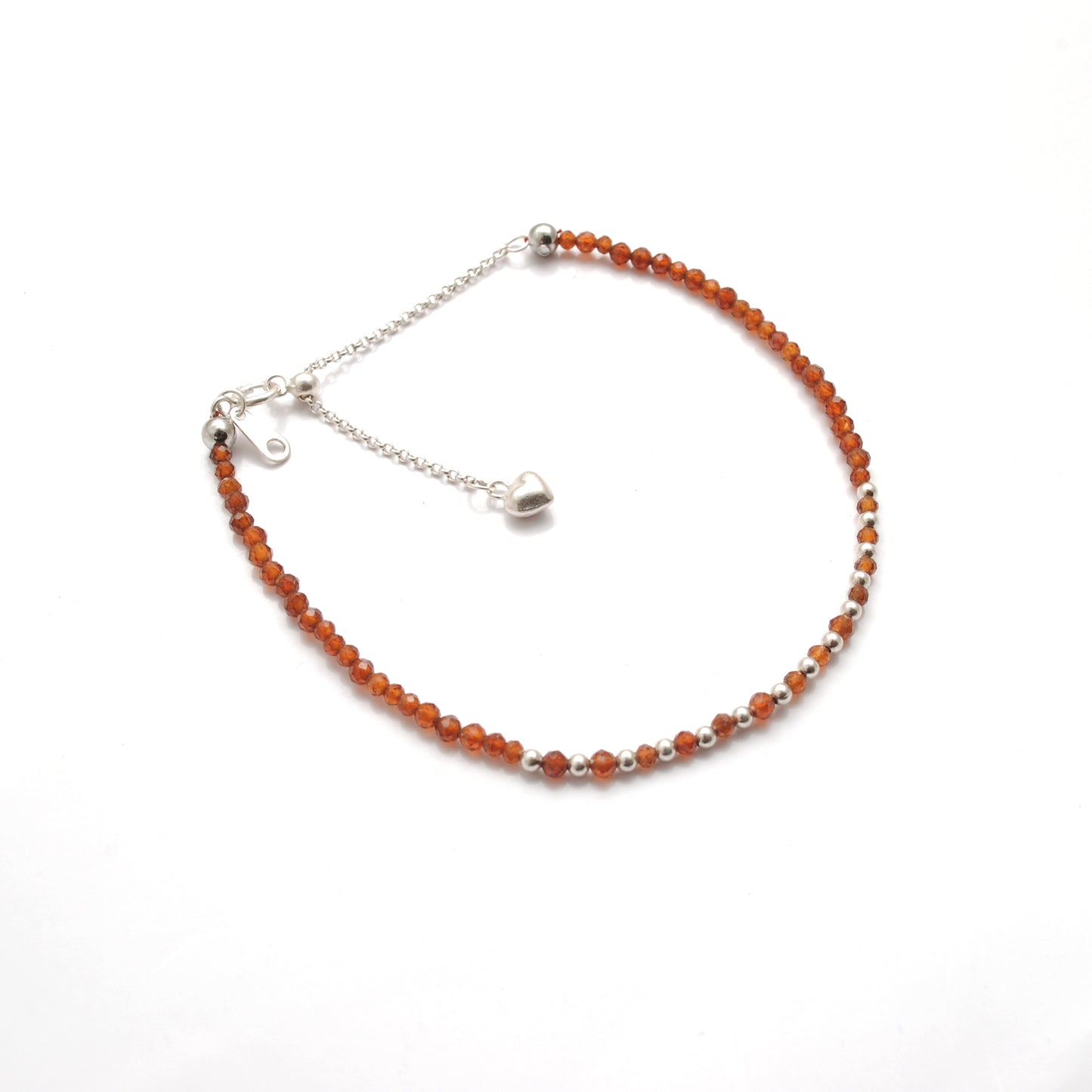 Hessonite Garnet Beaded Bracelet – Dainty 925 Sterling Silver