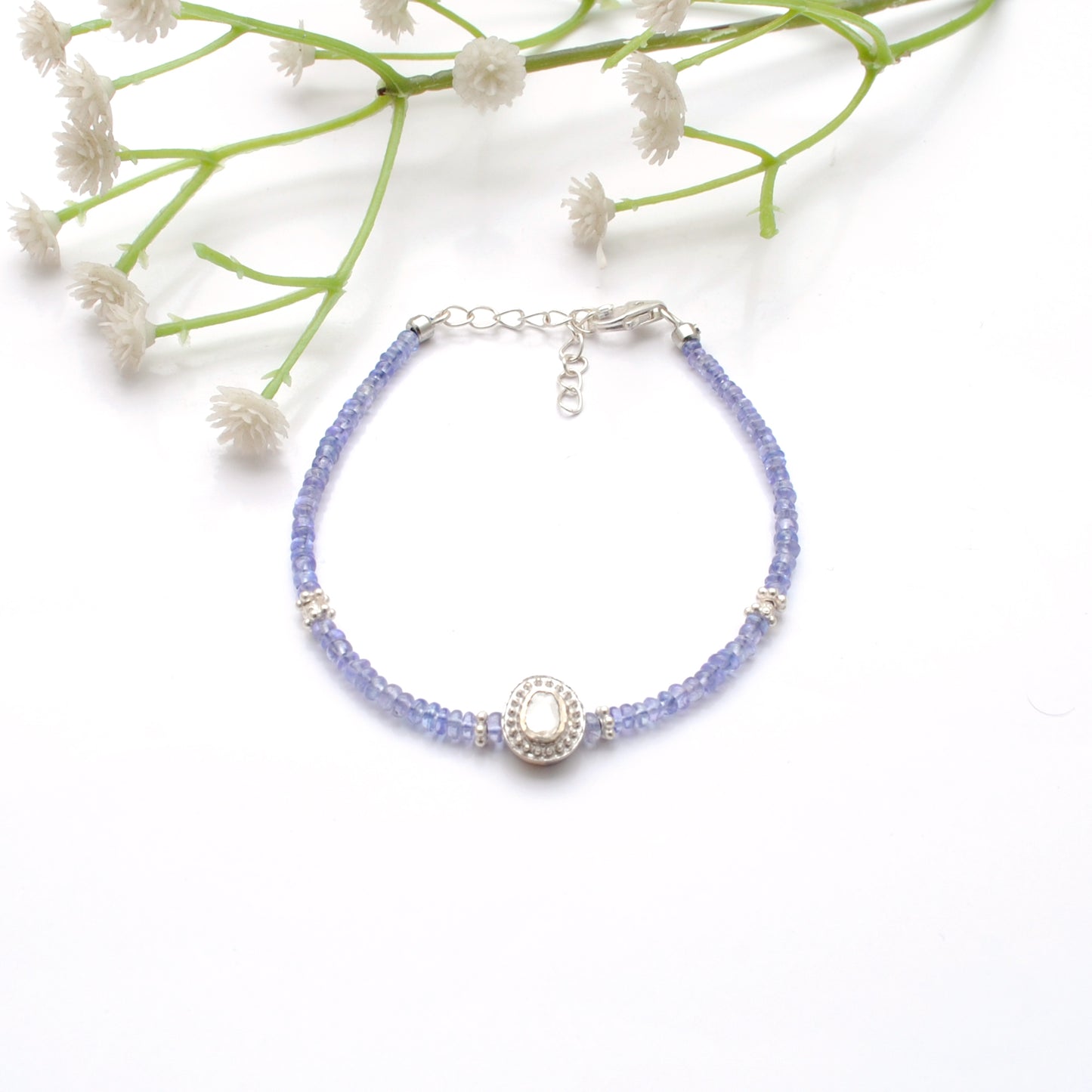 Tanzanite & Diamond Sterling Silver Bracelet Handmade Jewelry