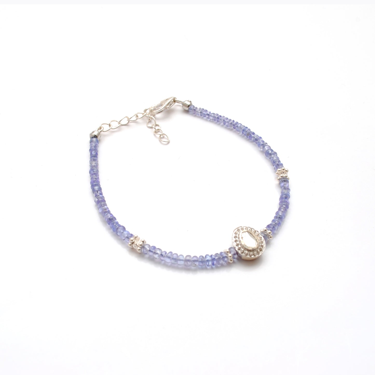 Tanzanite & Diamond Sterling Silver Bracelet Handmade Jewelry