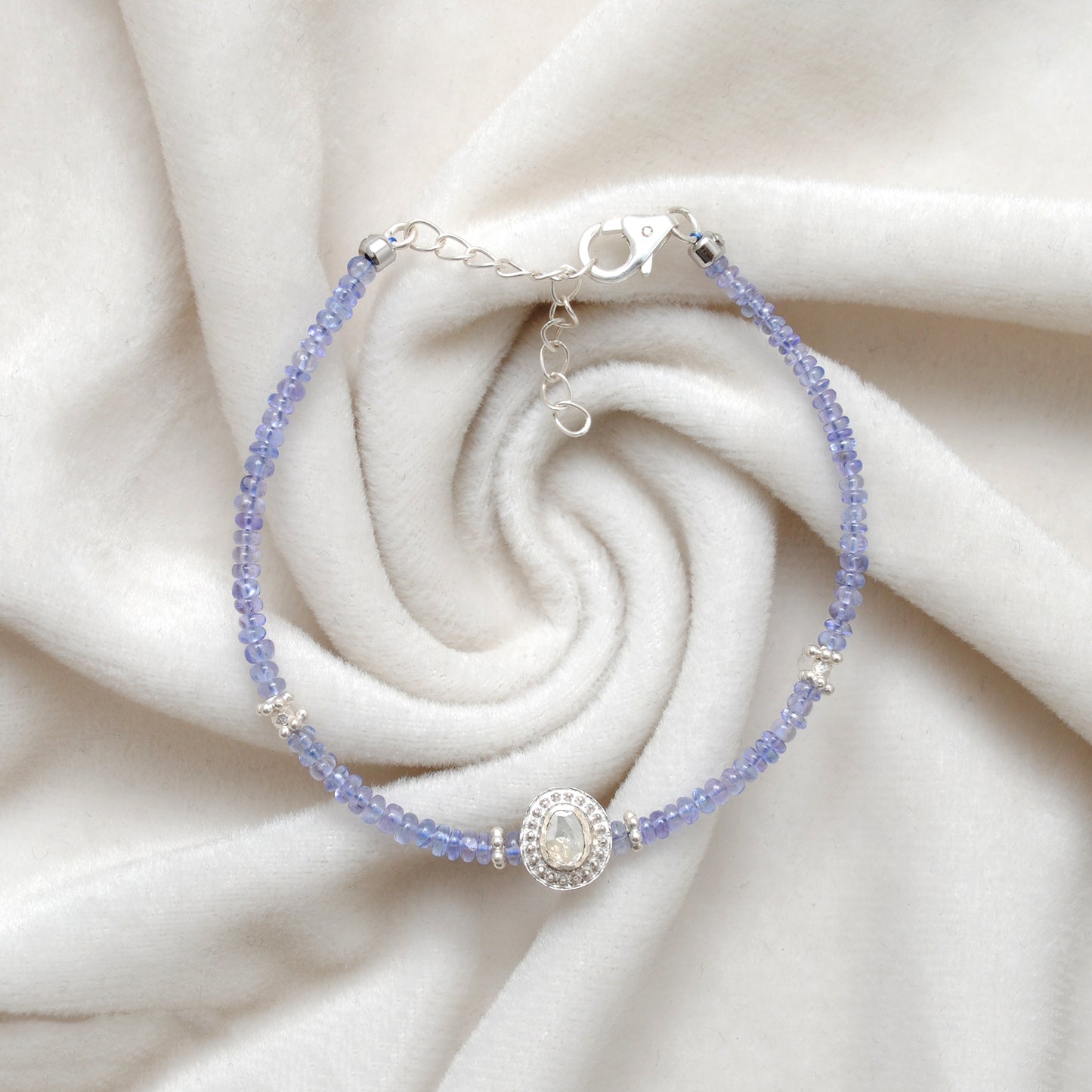 Tanzanite & Diamond Sterling Silver Bracelet Handmade Jewelry