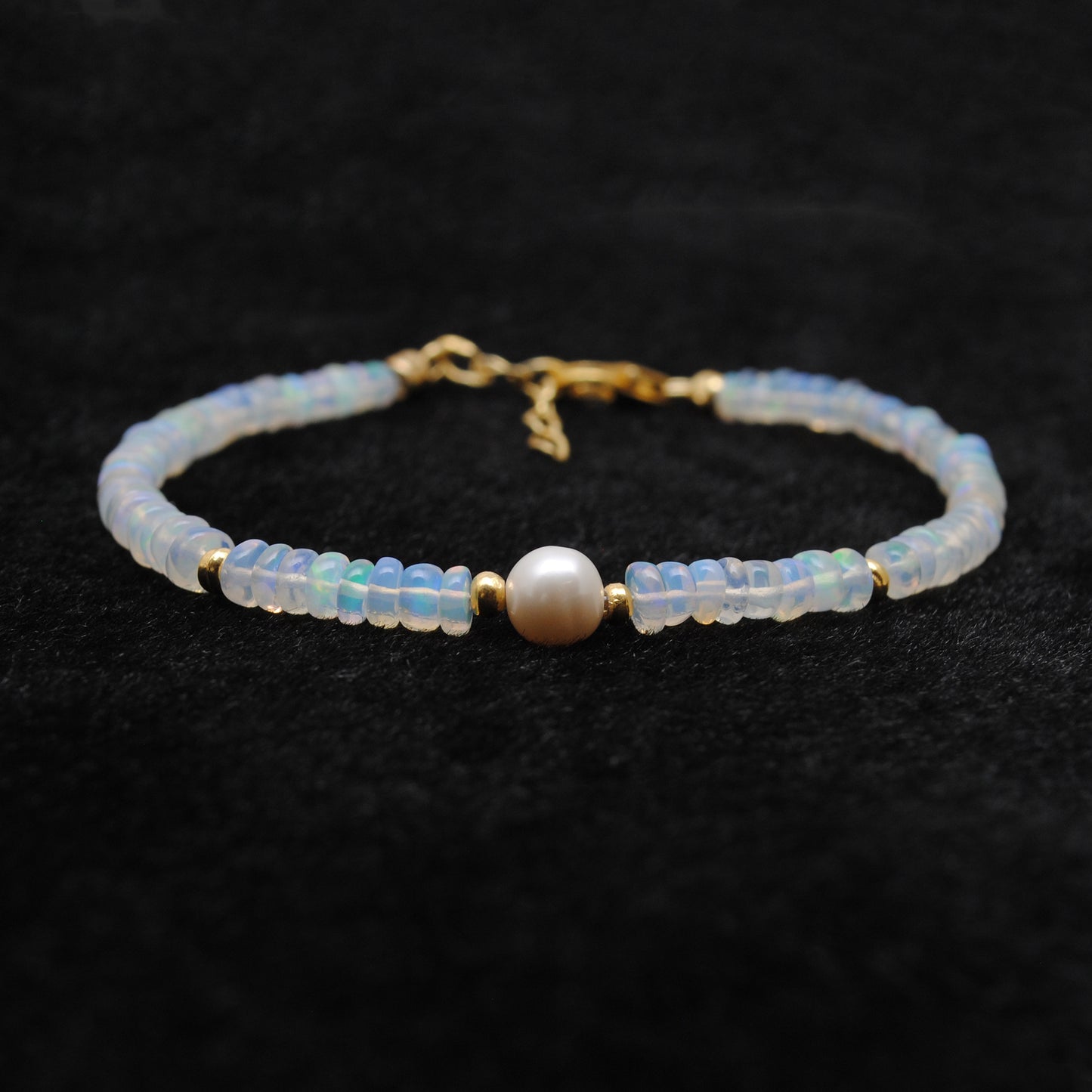 Handmade Ethiopian Opal & Pearl Beaded Bracelet – 925 Sterling Silver 8"