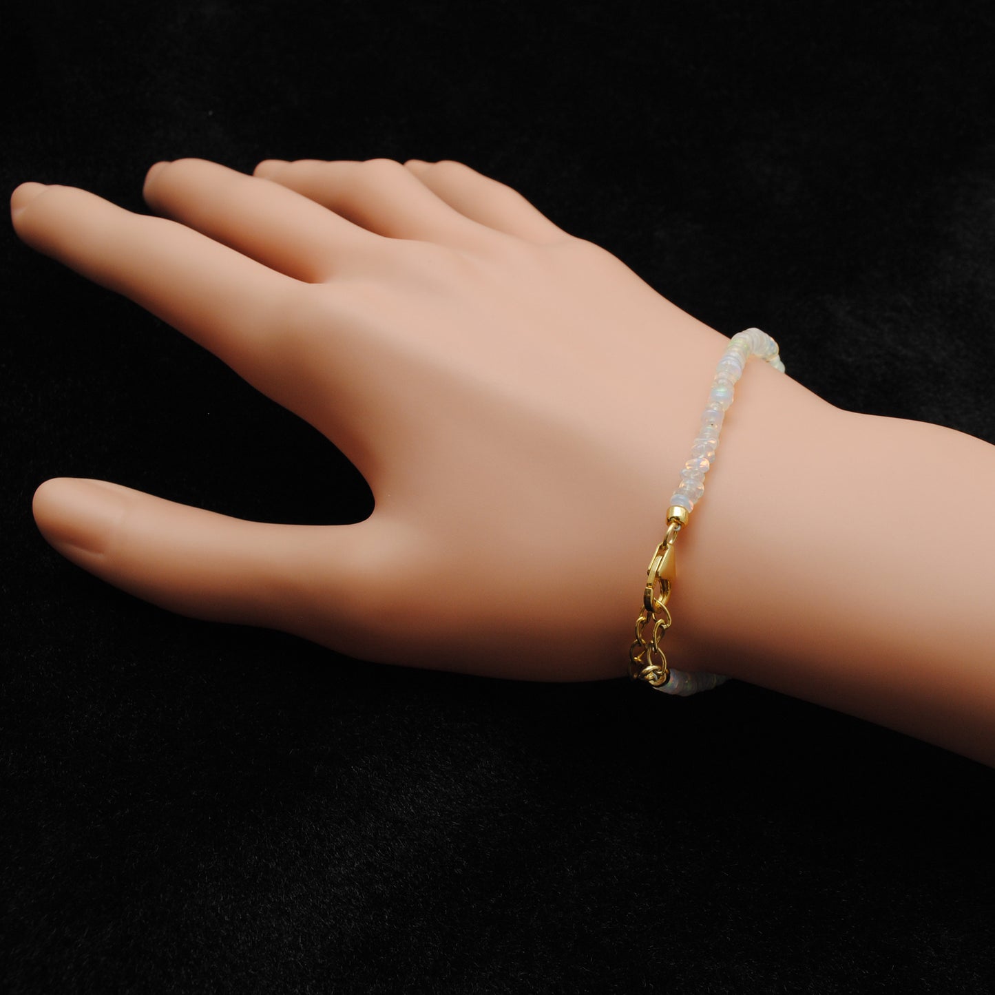 Handmade Ethiopian Opal & Pearl Beaded Bracelet – 925 Sterling Silver 8"