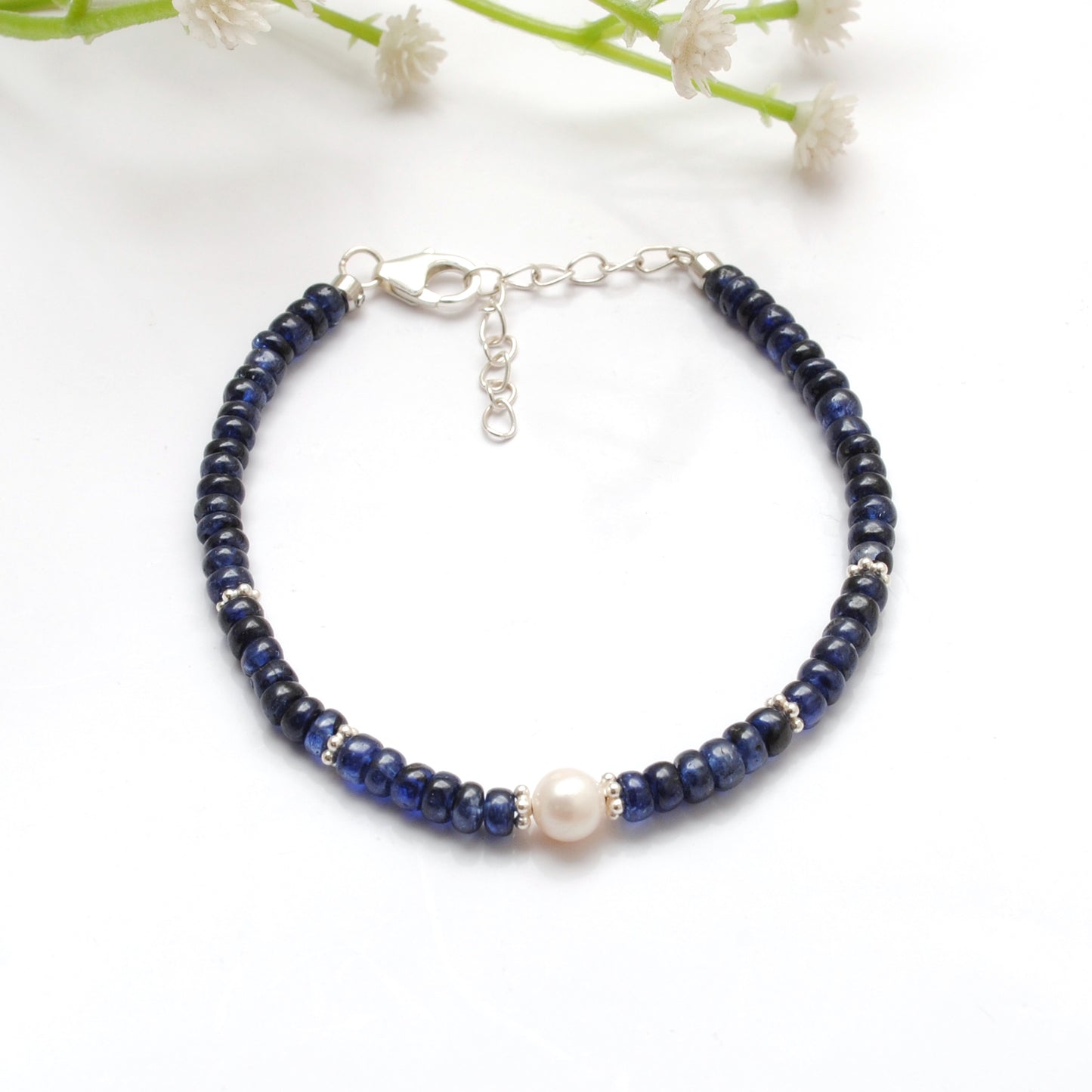 Blue Sapphire Silver Bracelet | Dainty 925 Sterling Chain 8 inch