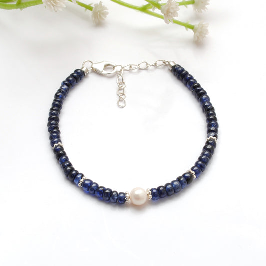 Blue Sapphire Silver Bracelet | Dainty 925 Sterling Chain 8 inch