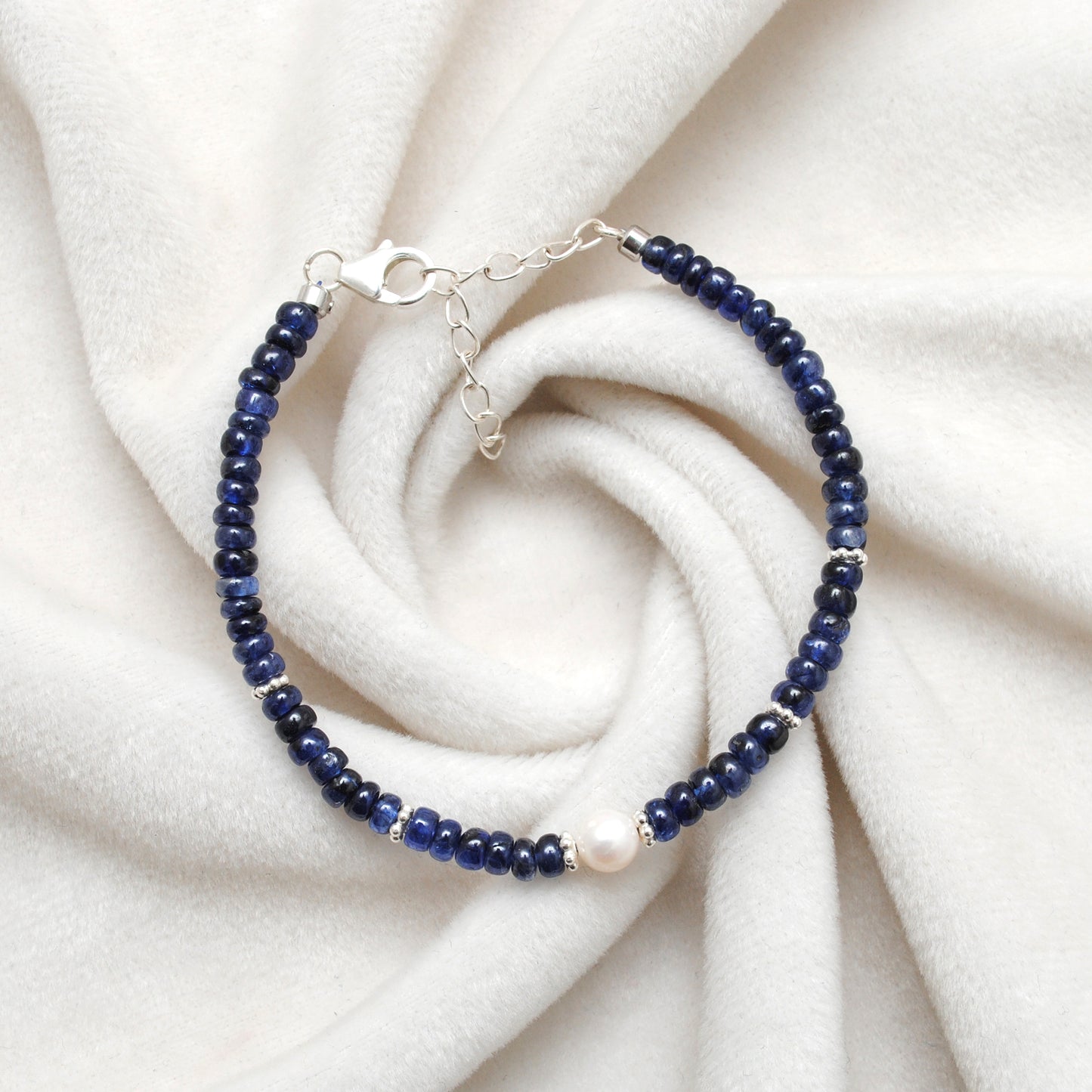 Blue Sapphire Silver Bracelet | Dainty 925 Sterling Chain 8 inch