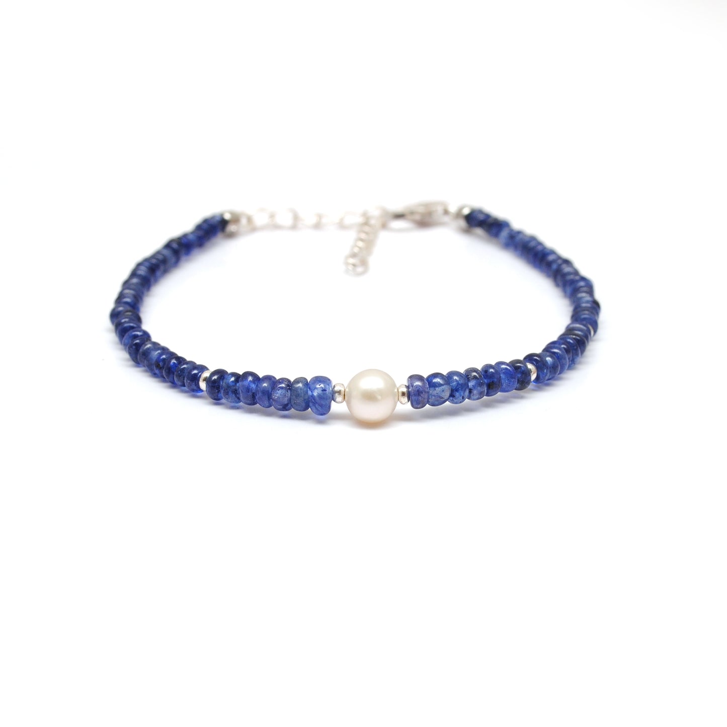 Blue Sapphire & Pearl Bracelet – Natural Gemstone Jewelry, 8 Inch