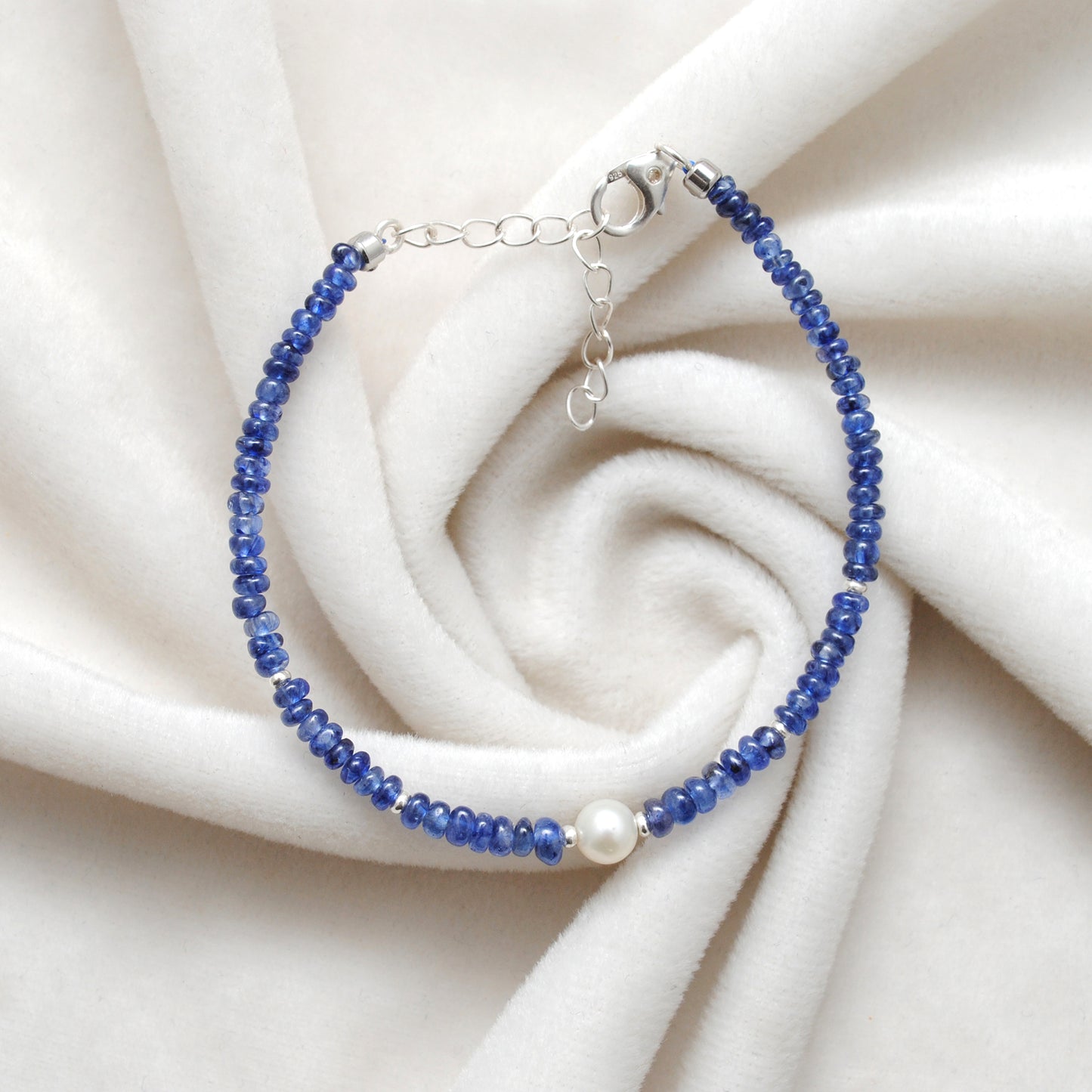 Blue Sapphire & Pearl Bracelet – Natural Gemstone Jewelry, 8 Inch