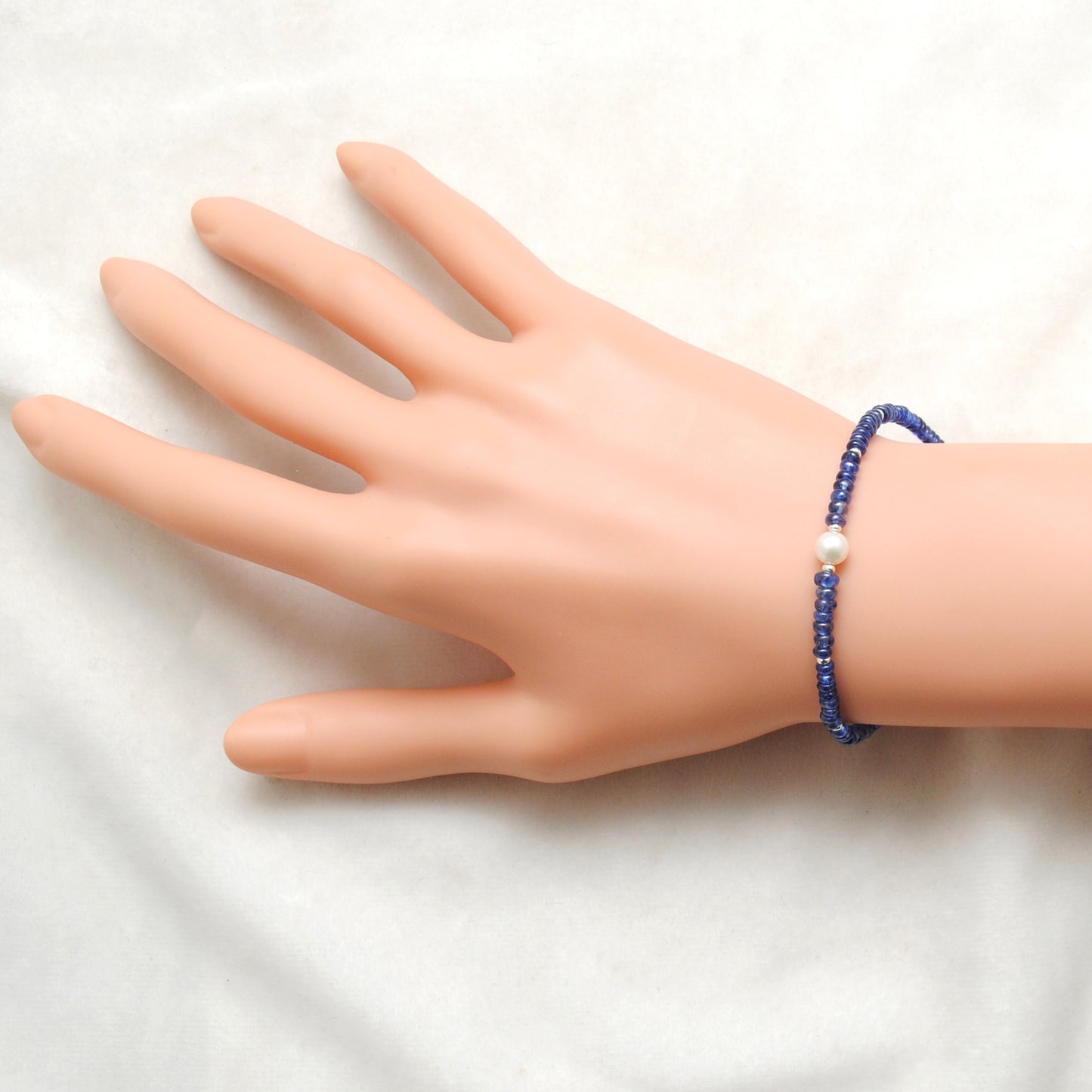 Blue Sapphire & Pearl Bracelet – Natural Gemstone Jewelry, 8 Inch