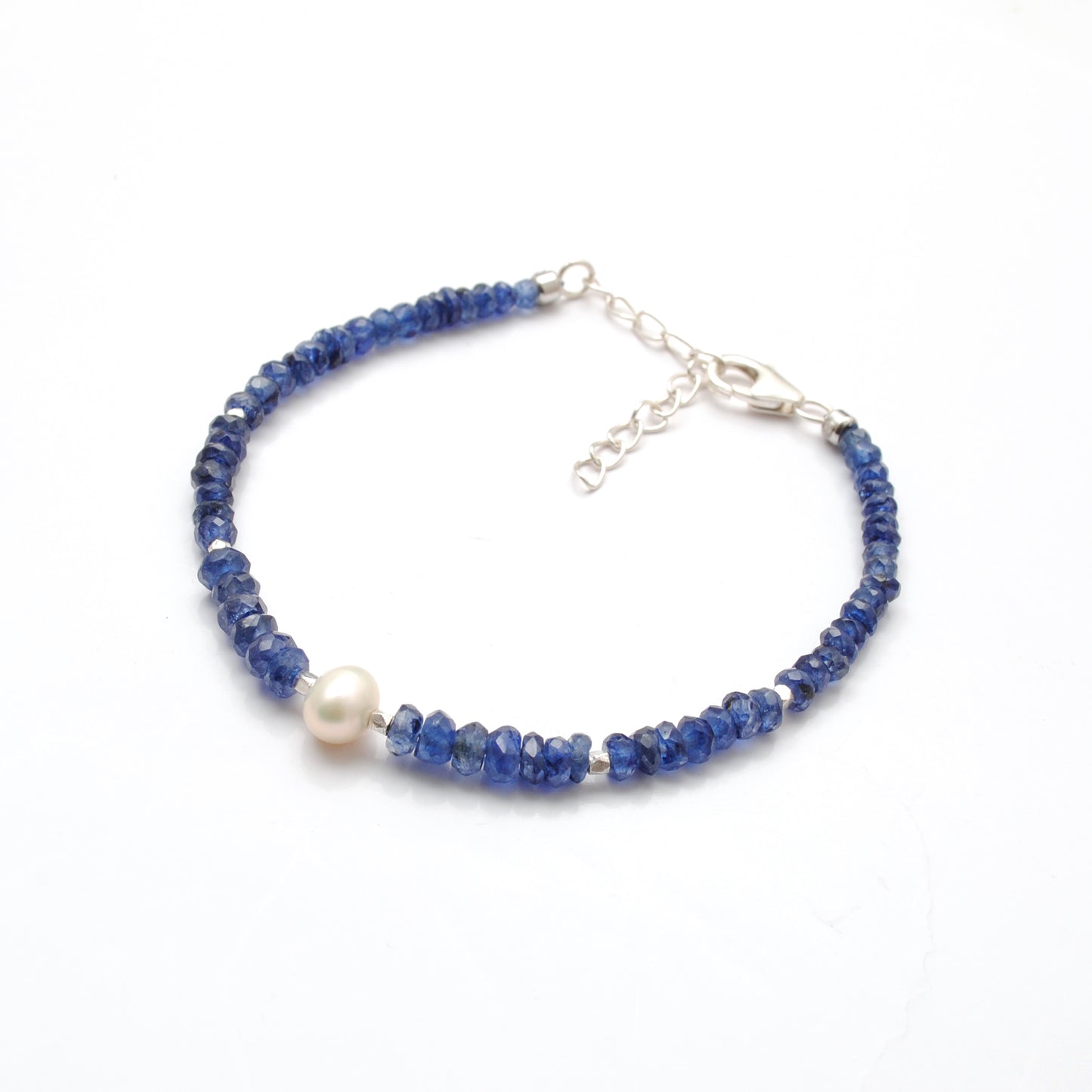 Kyanite & Pearl Beaded Bracelet | 925 Sterling Silver Handmade Gemstone Jewelry