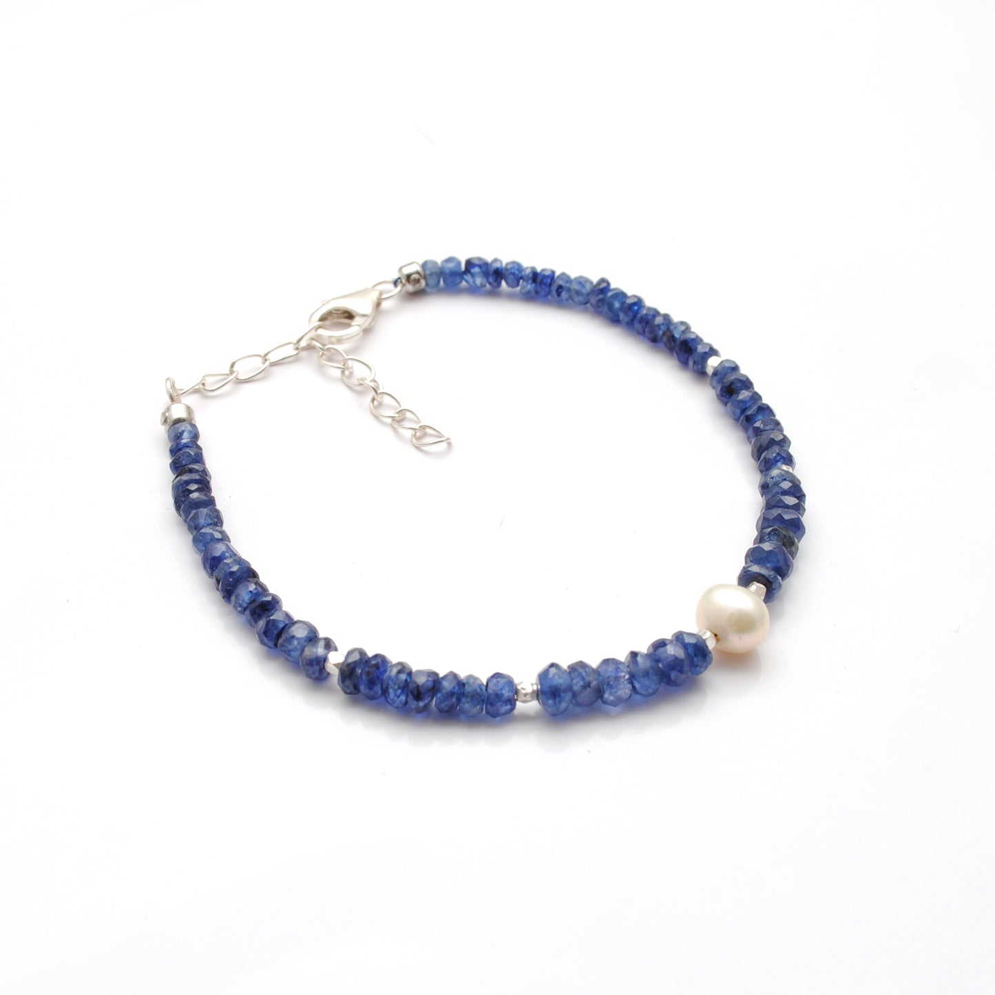 Kyanite & Pearl Beaded Bracelet | 925 Sterling Silver Handmade Gemstone Jewelry