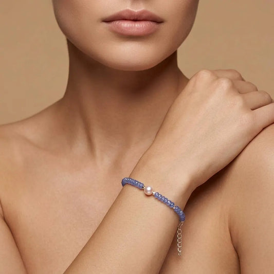 Tanzanite and Pearl Bracelet in Sterling Silver – December Birthstone Jewelry