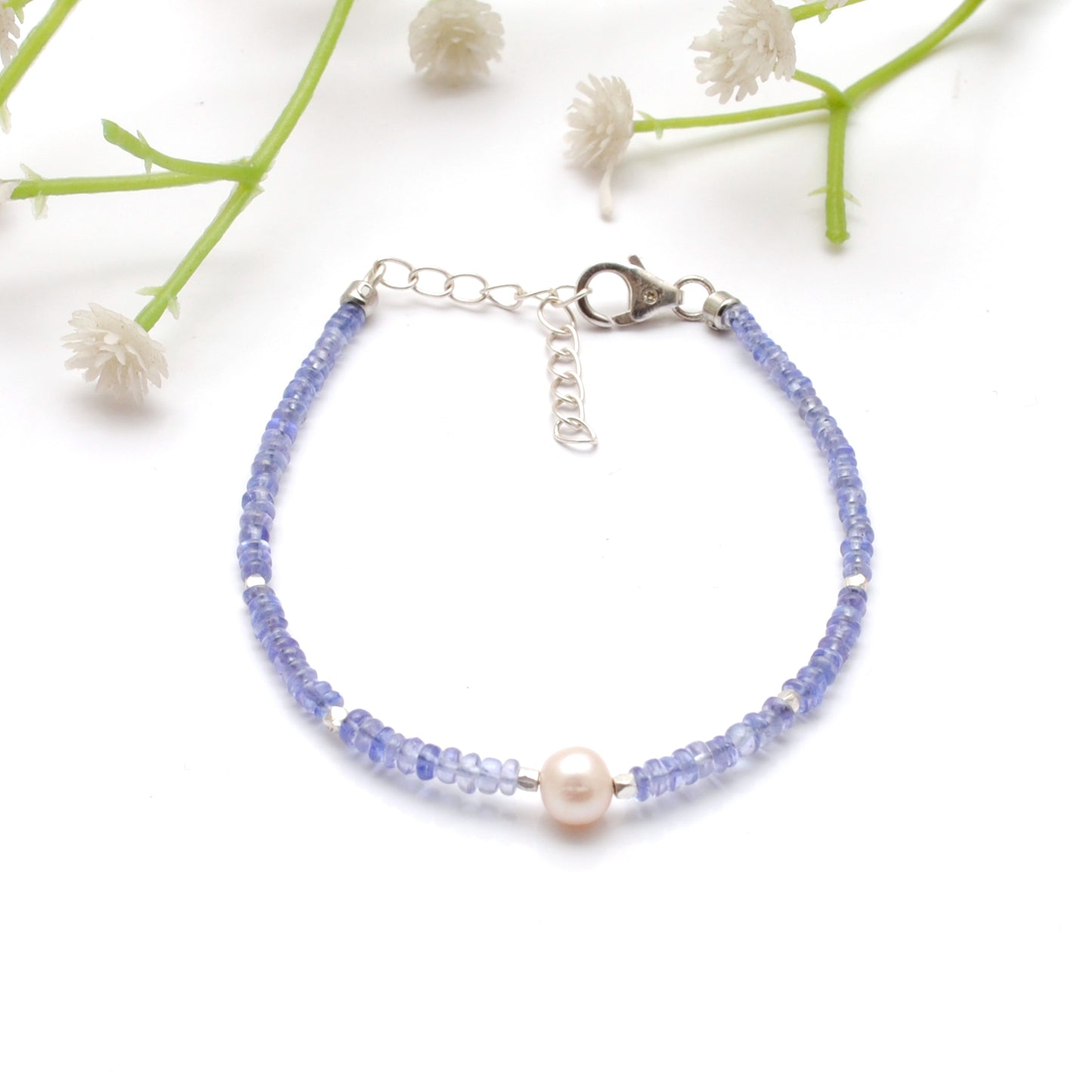 Tanzanite and Pearl Bracelet in Sterling Silver – December Birthstone Jewelry
