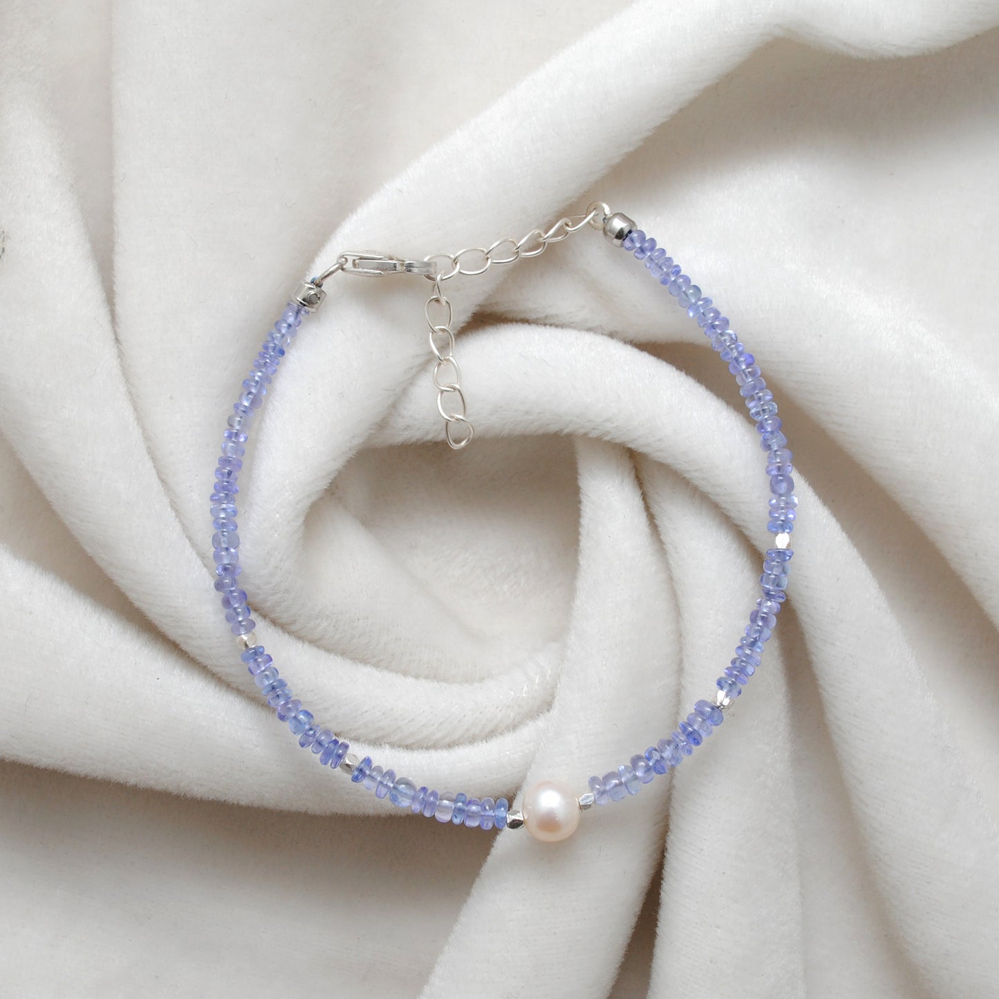 Tanzanite and Pearl Bracelet in Sterling Silver – December Birthstone Jewelry