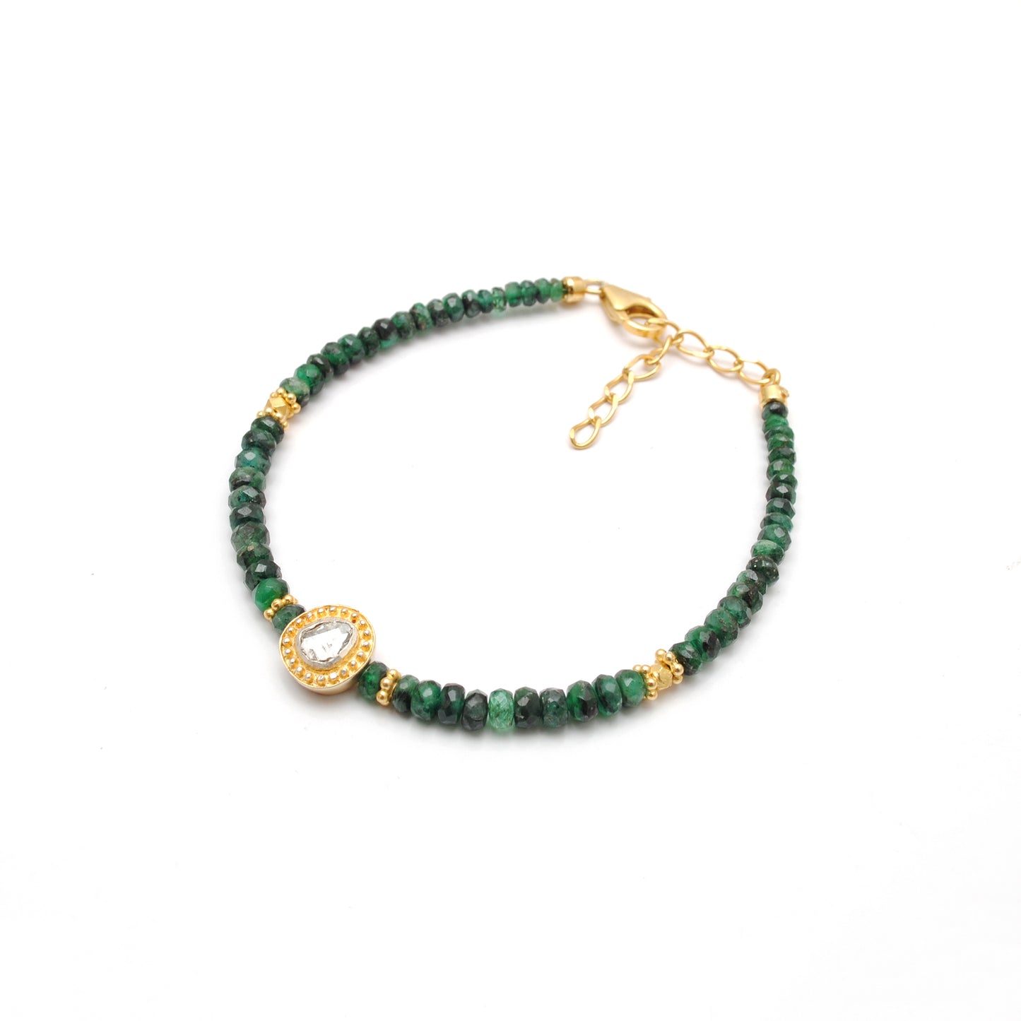 Emerald and Diamond Bead Bracelet – Dainty Faceted Rondelle Gemstone Jewelry