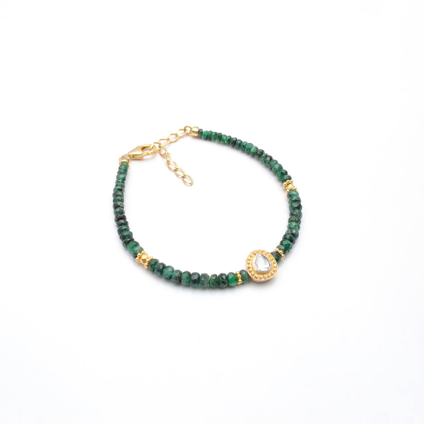 Emerald and Diamond Bead Bracelet – Dainty Faceted Rondelle Gemstone Jewelry