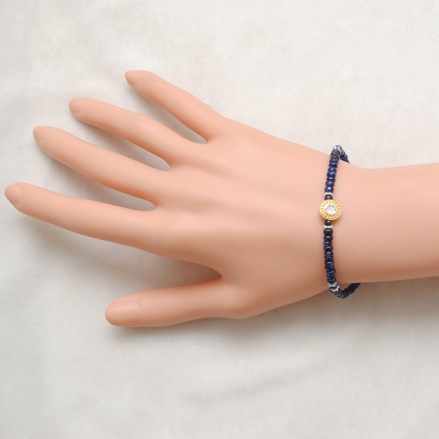 4mm Blue Sapphire and Diamond Bead Bracelet – Handmade Sterling Silver Jewelry