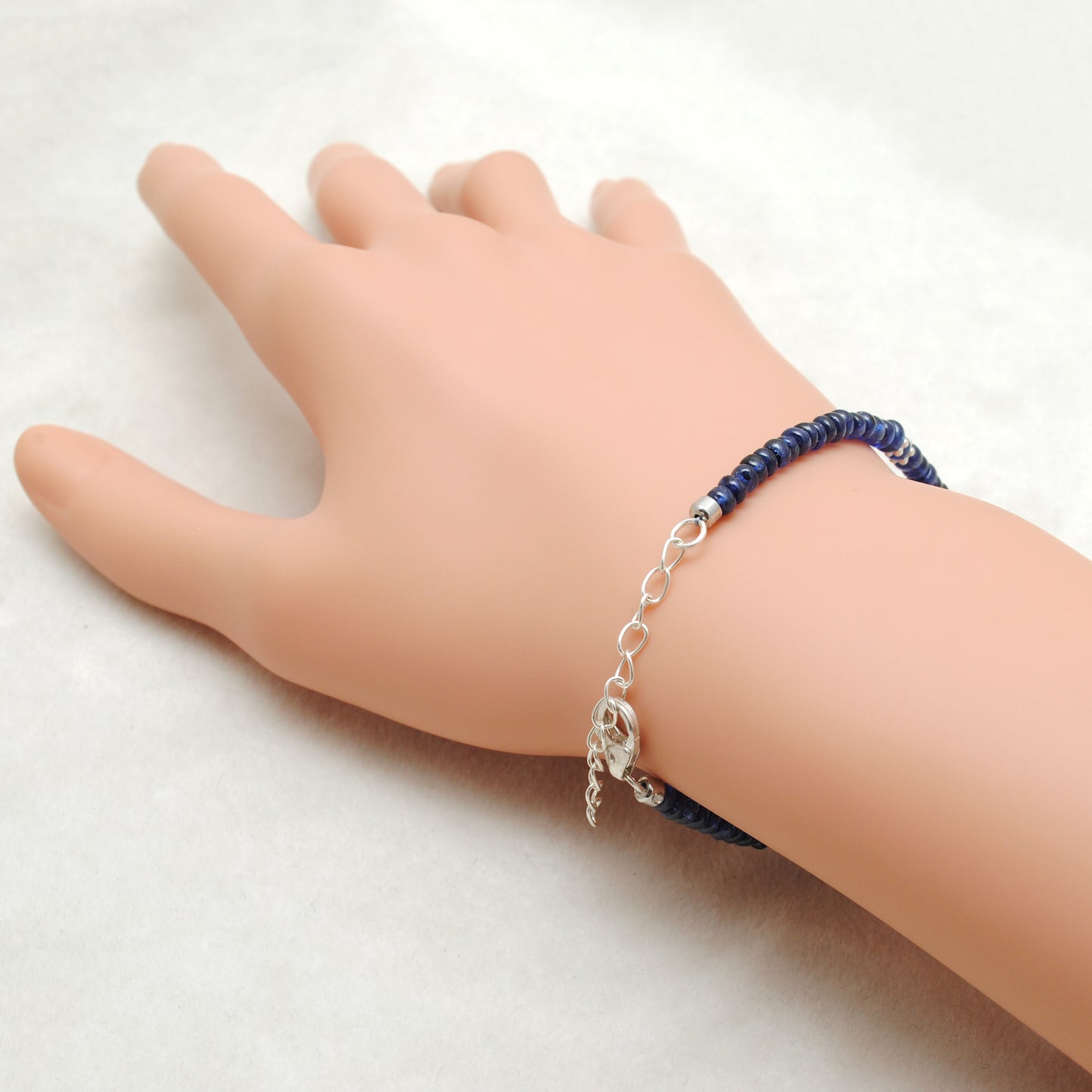 4mm Blue Sapphire and Diamond Bead Bracelet – Handmade Sterling Silver Jewelry