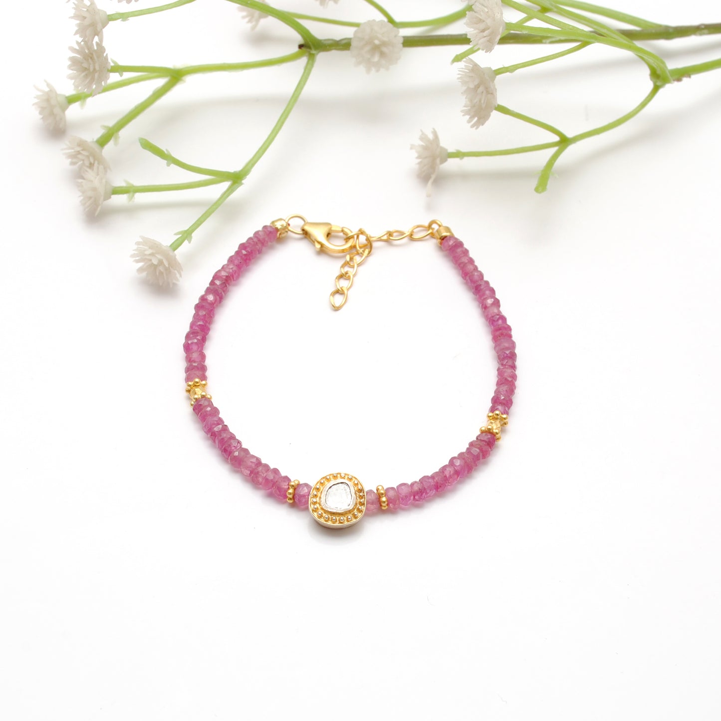 Ruby and Diamond Bracelet – Handmade Silver Gold Plated July Birthstone Jewelry