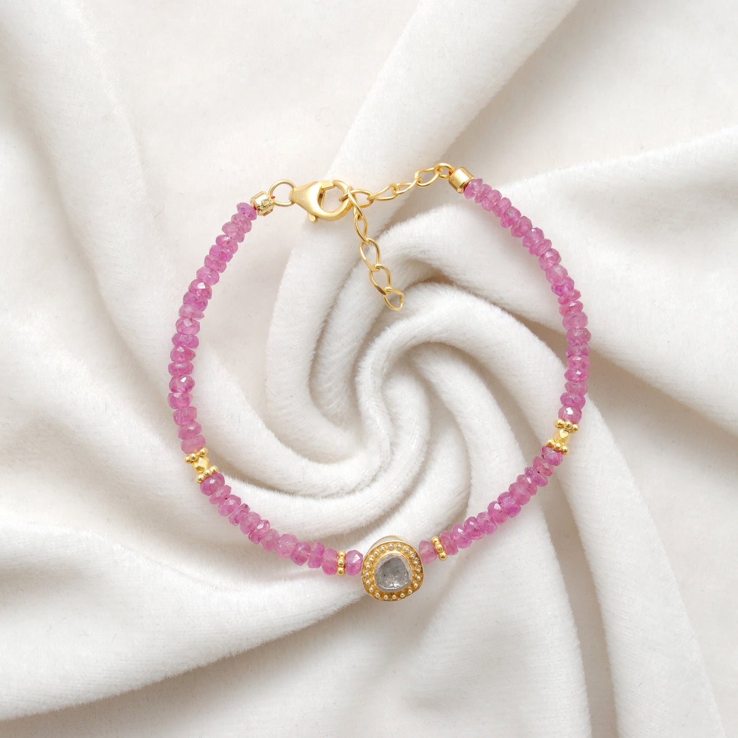 Ruby and Diamond Bracelet – Handmade Silver Gold Plated July Birthstone Jewelry