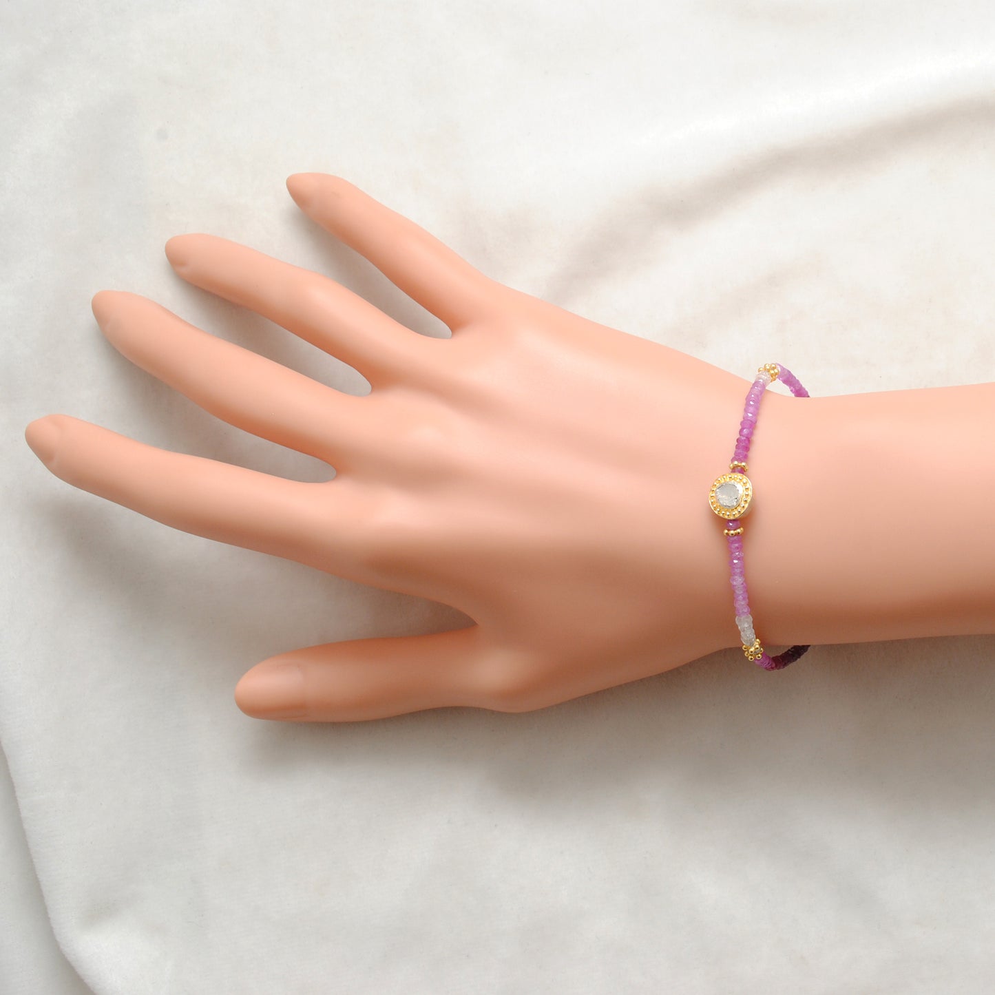 Ombre Ruby Beaded Bracelet | Diamond Charm Sterling Silver Women's Jewelry