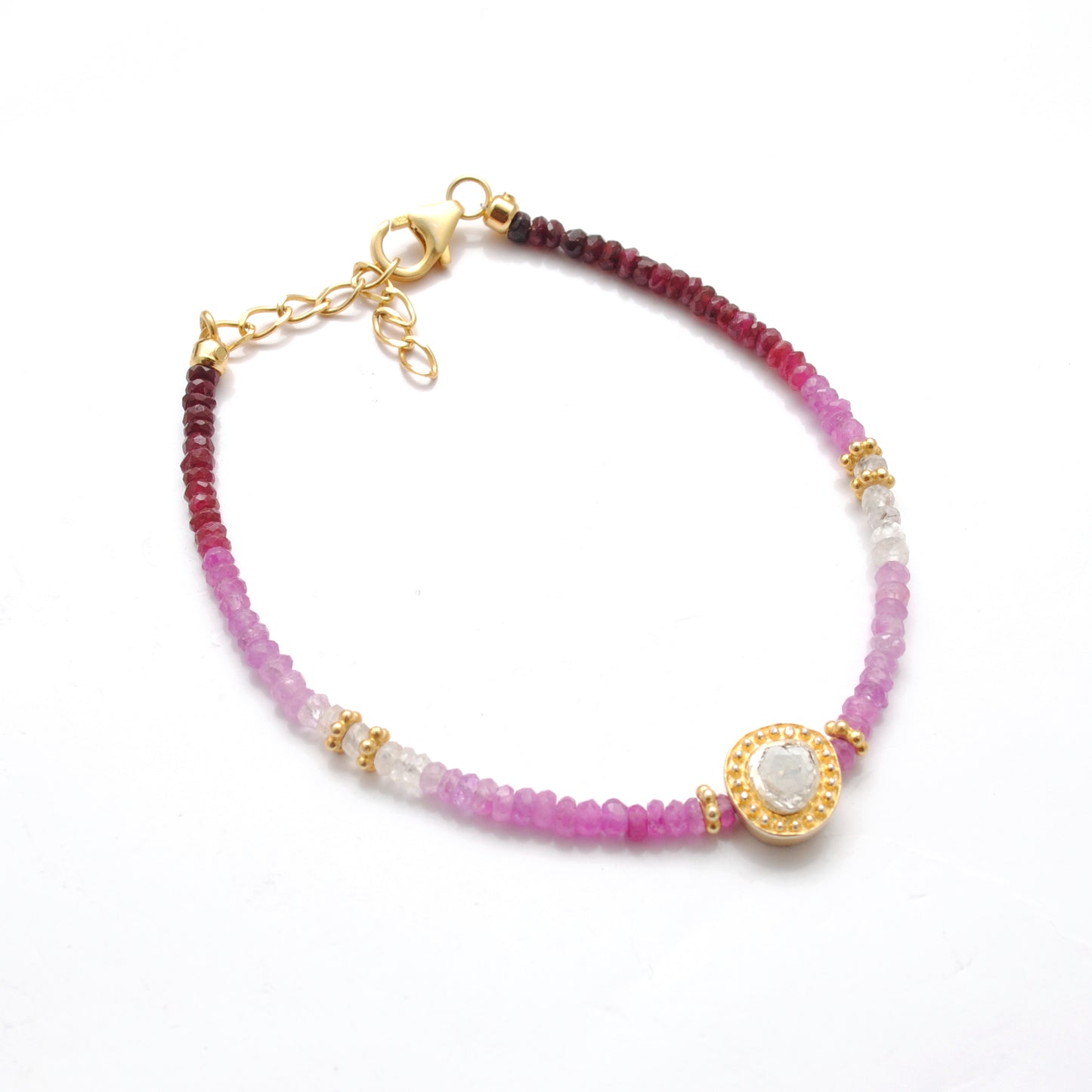 Ombre Ruby Beaded Bracelet | Diamond Charm Sterling Silver Women's Jewelry