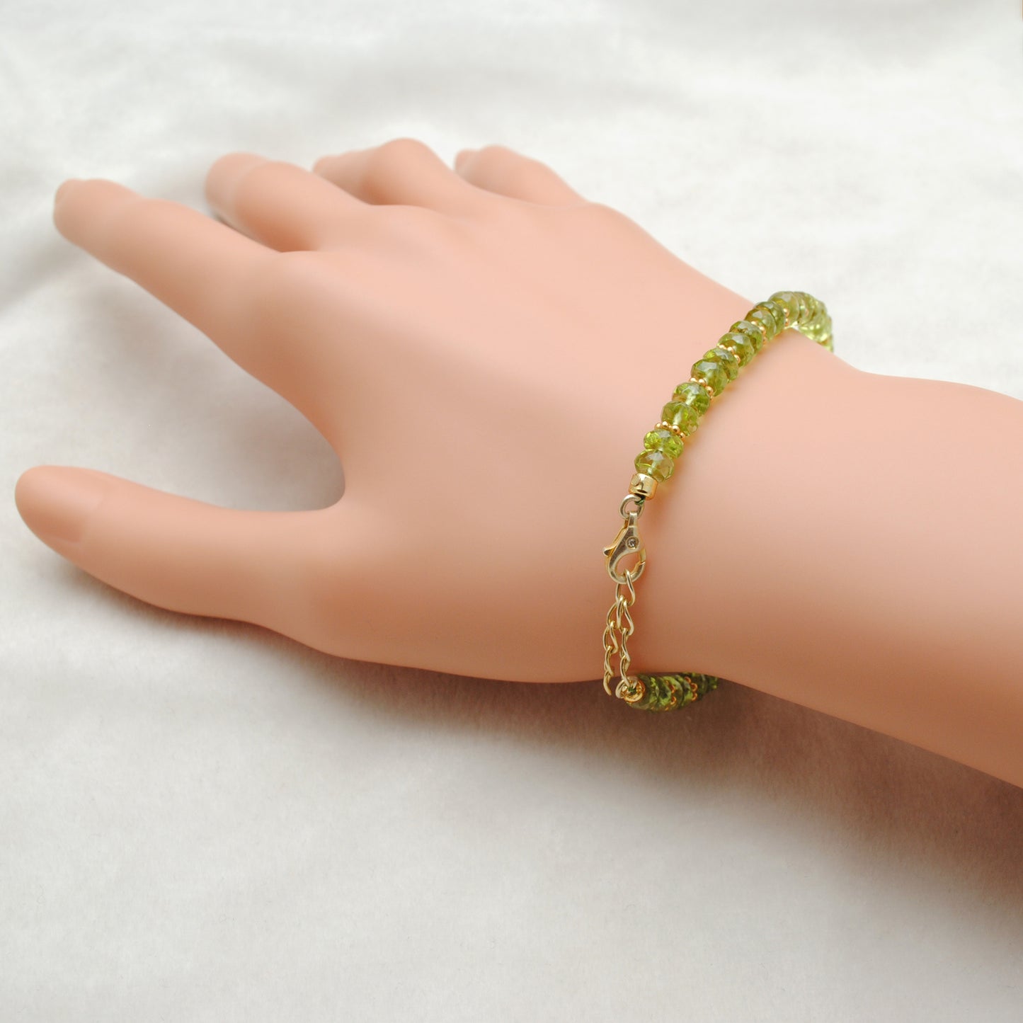 Natural Peridot Beaded Bracelet – Gold Plated 925 Silver, August Birthstone