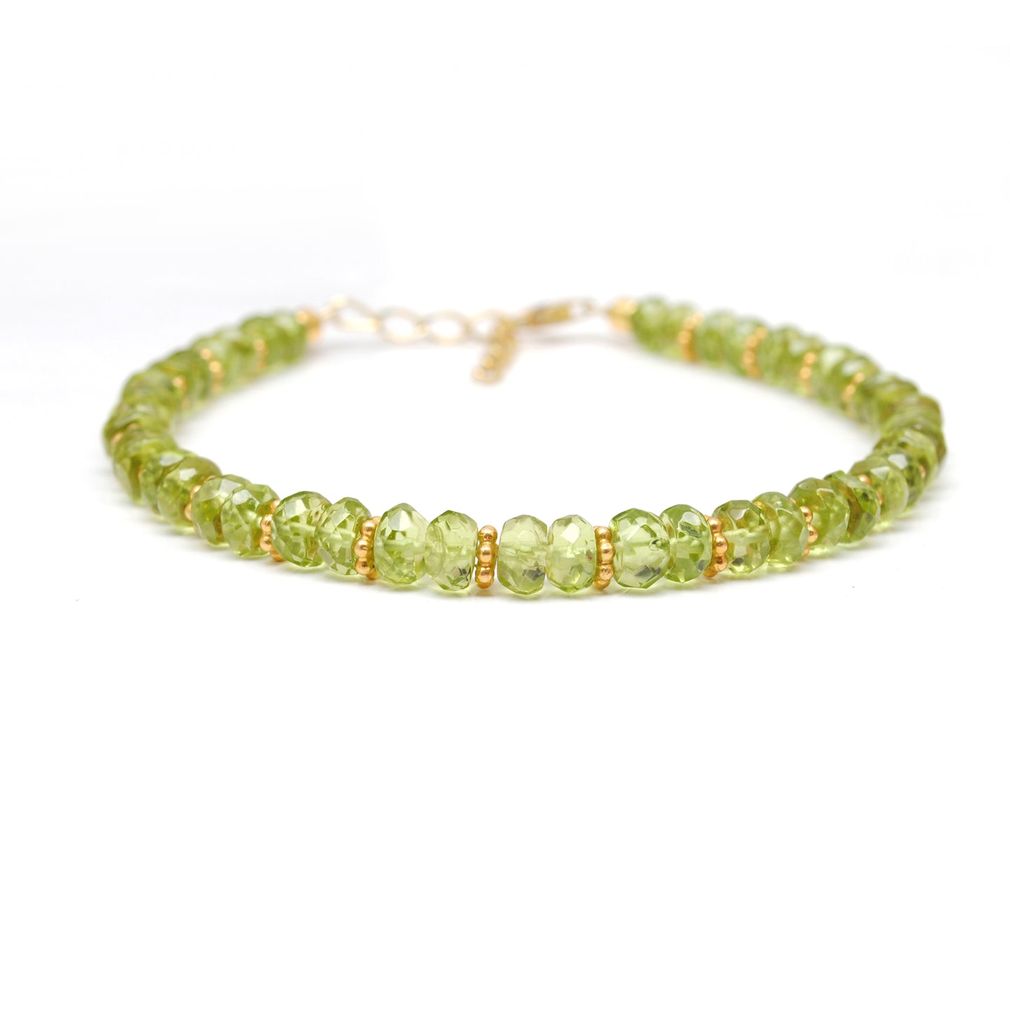 Natural Peridot Beaded Bracelet – Gold Plated 925 Silver, August Birthstone