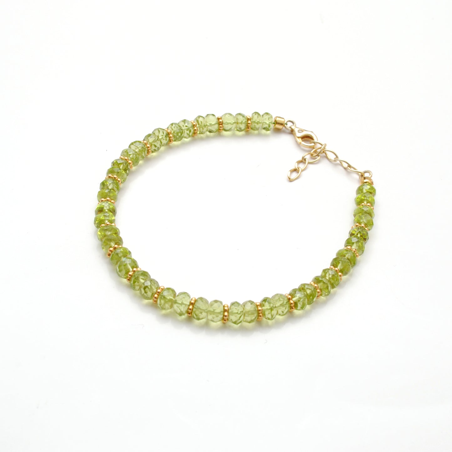 Natural Peridot Beaded Bracelet – Gold Plated 925 Silver, August Birthstone