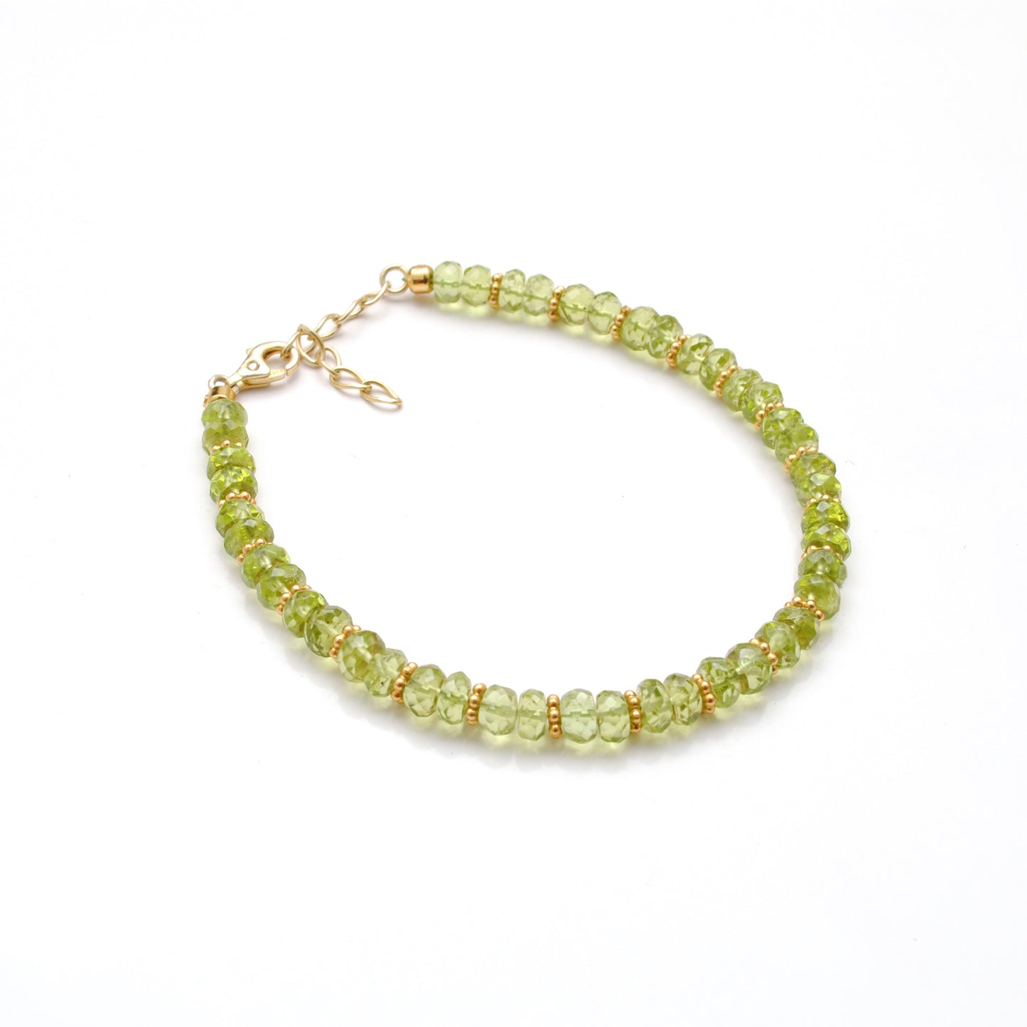 Natural Peridot Beaded Bracelet – Gold Plated 925 Silver, August Birthstone