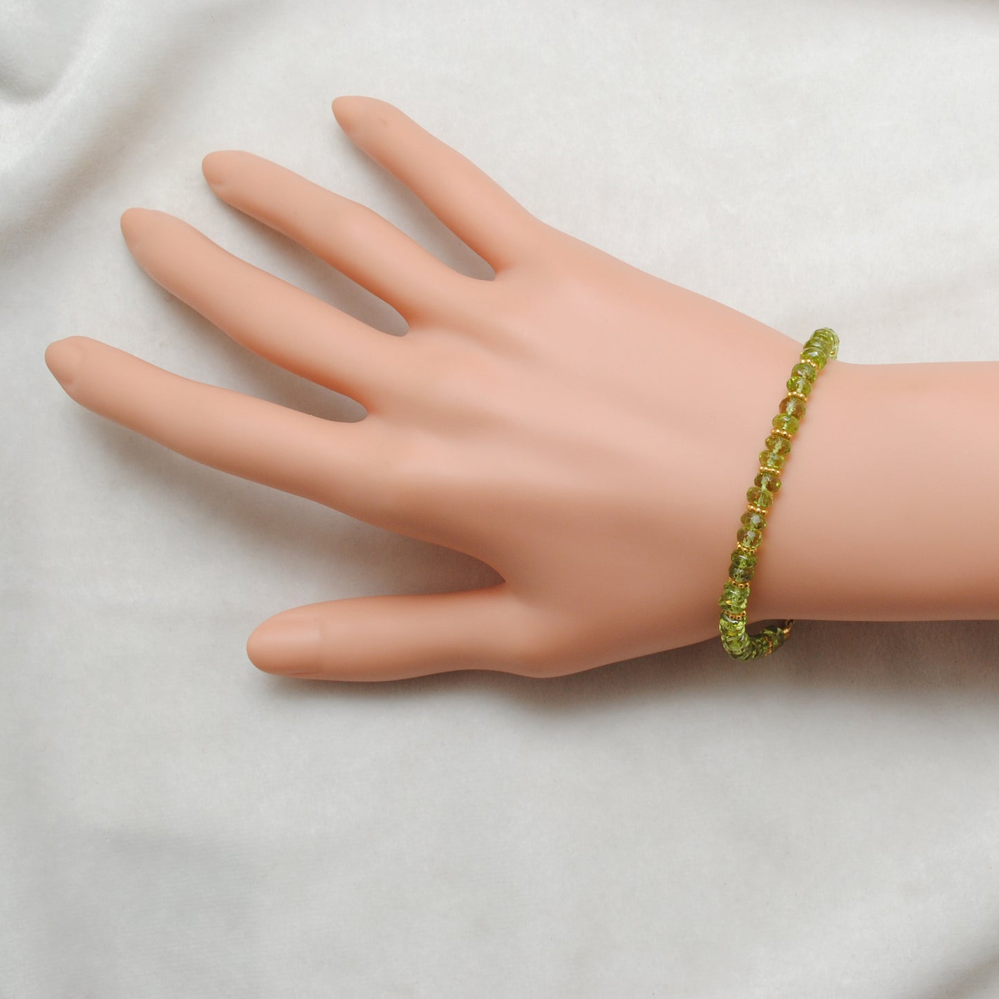 Natural Peridot Beaded Bracelet – Gold Plated 925 Silver, August Birthstone