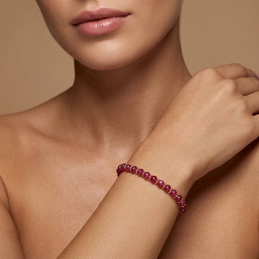 Ruby Rondelle Beaded Bracelet – Handmade Gold Plated Sterling Silver