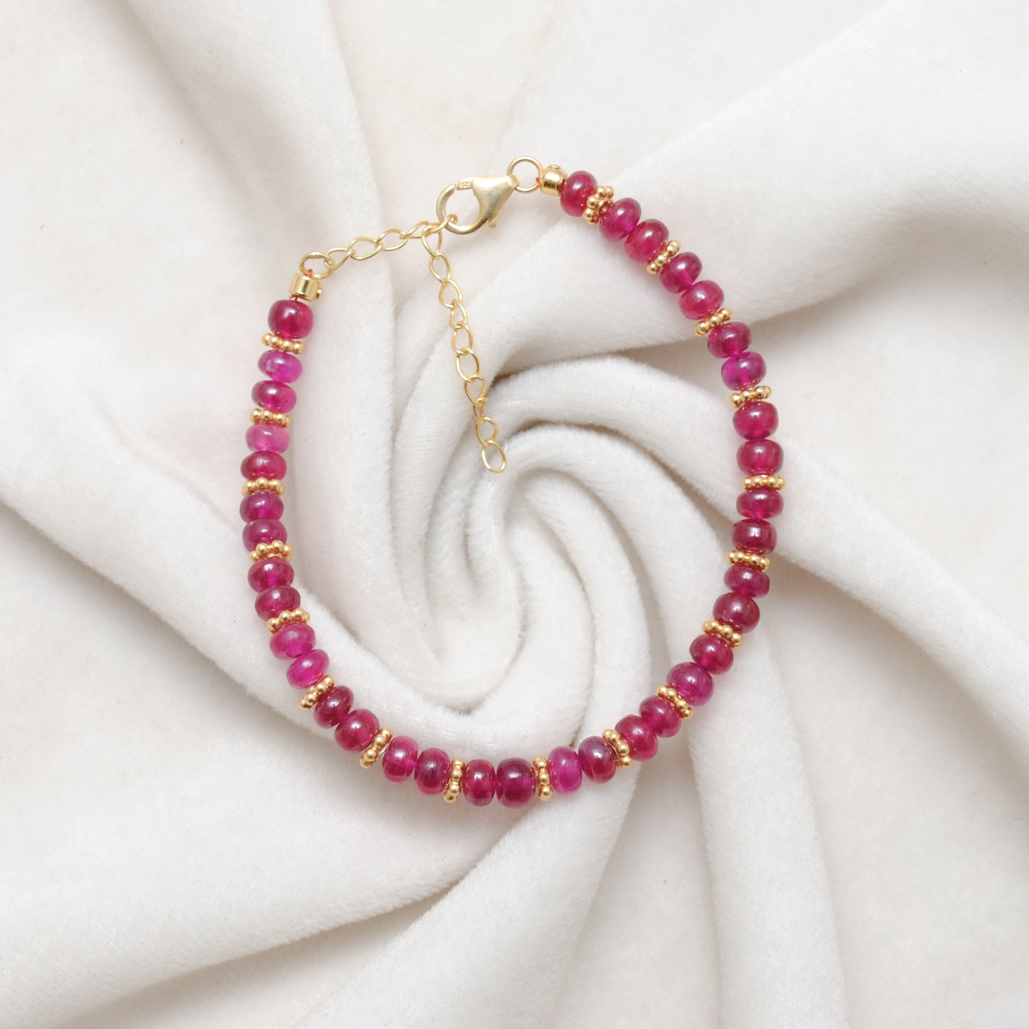 Ruby Rondelle Beaded Bracelet – Handmade Gold Plated Sterling Silver