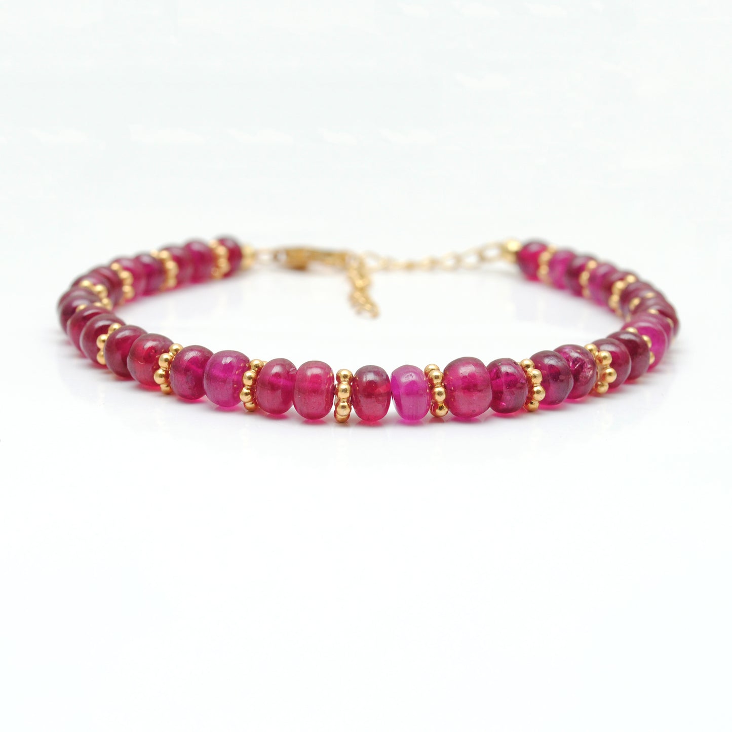 Ruby Rondelle Beaded Bracelet – Handmade Gold Plated Sterling Silver