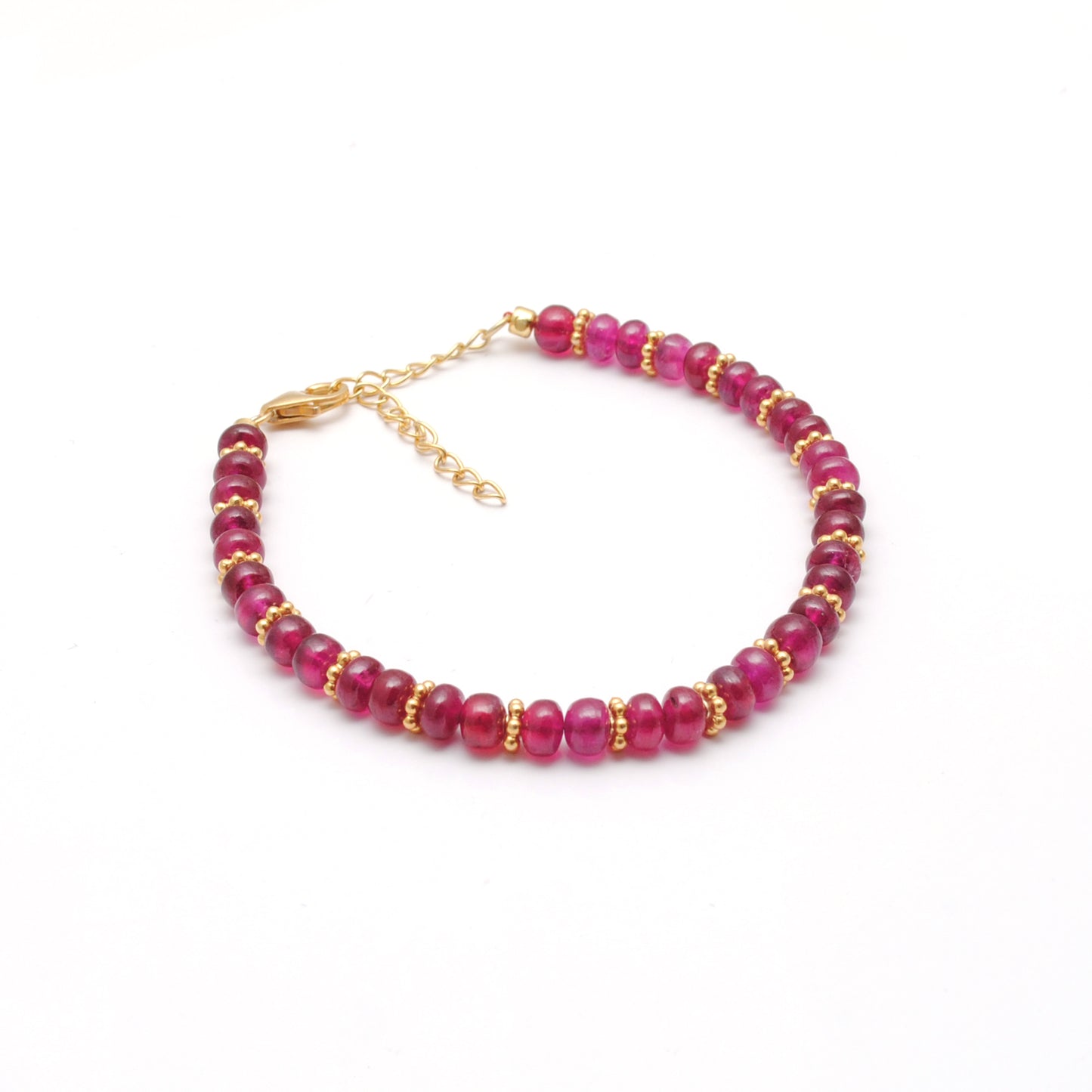 Ruby Rondelle Beaded Bracelet – Handmade Gold Plated Sterling Silver