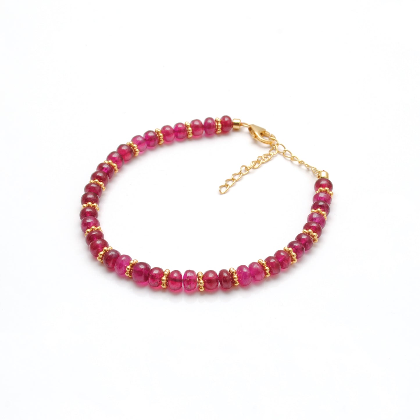 Ruby Rondelle Beaded Bracelet – Handmade Gold Plated Sterling Silver