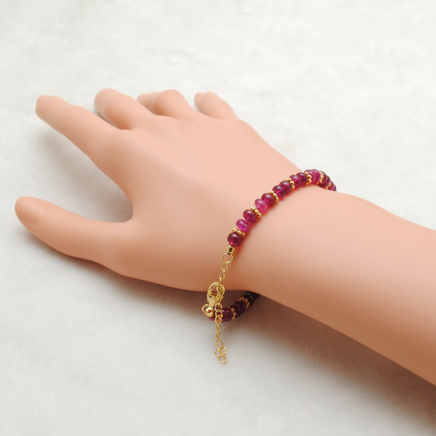 Ruby Rondelle Beaded Bracelet – Handmade Gold Plated Sterling Silver