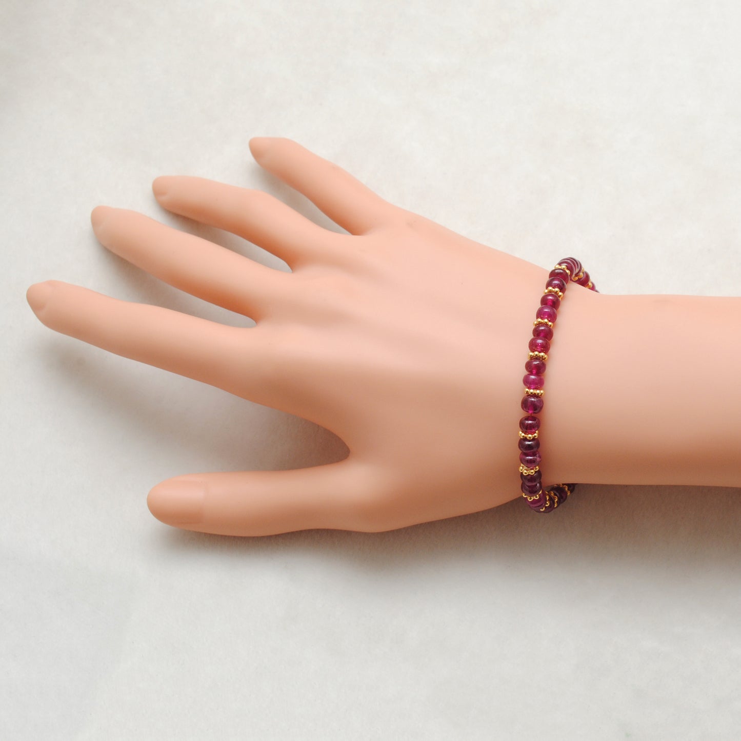 Ruby Rondelle Beaded Bracelet – Handmade Gold Plated Sterling Silver