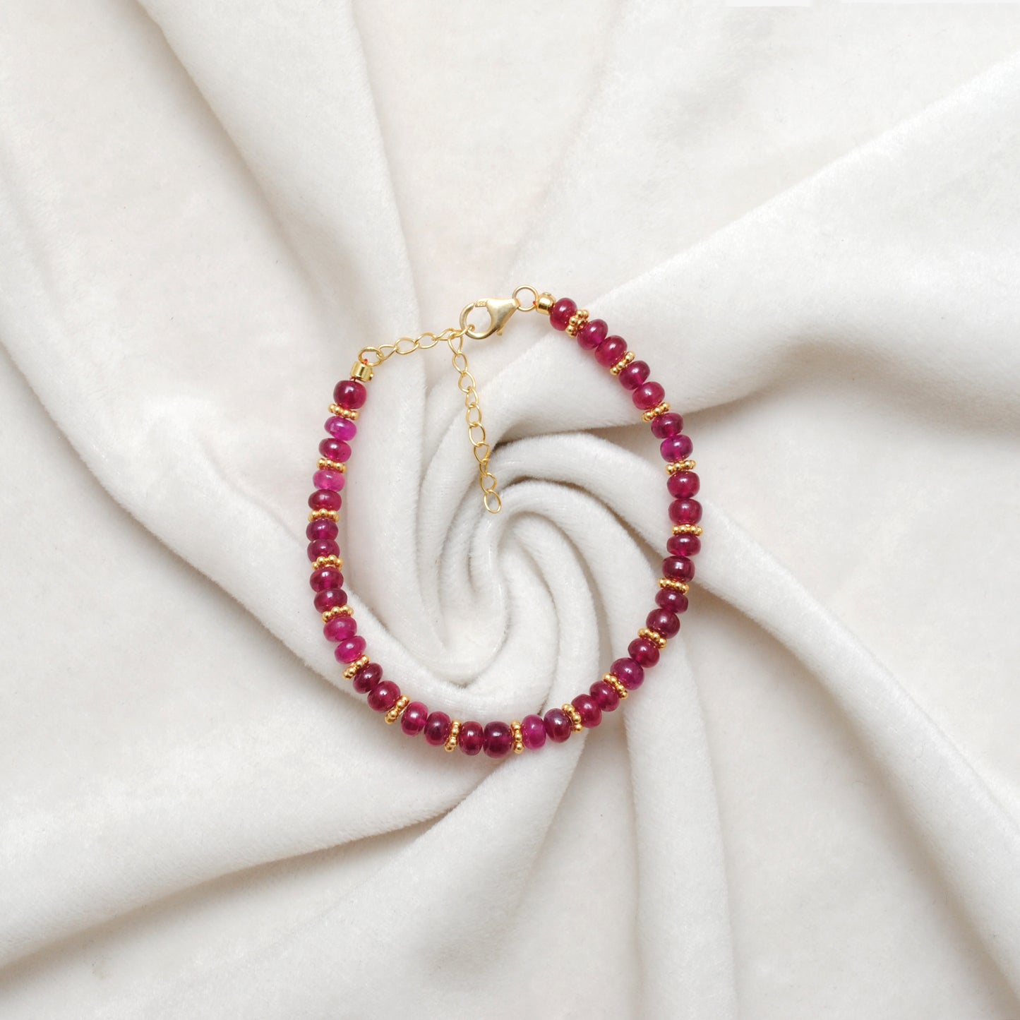 Ruby Rondelle Beaded Bracelet – Handmade Gold Plated Sterling Silver