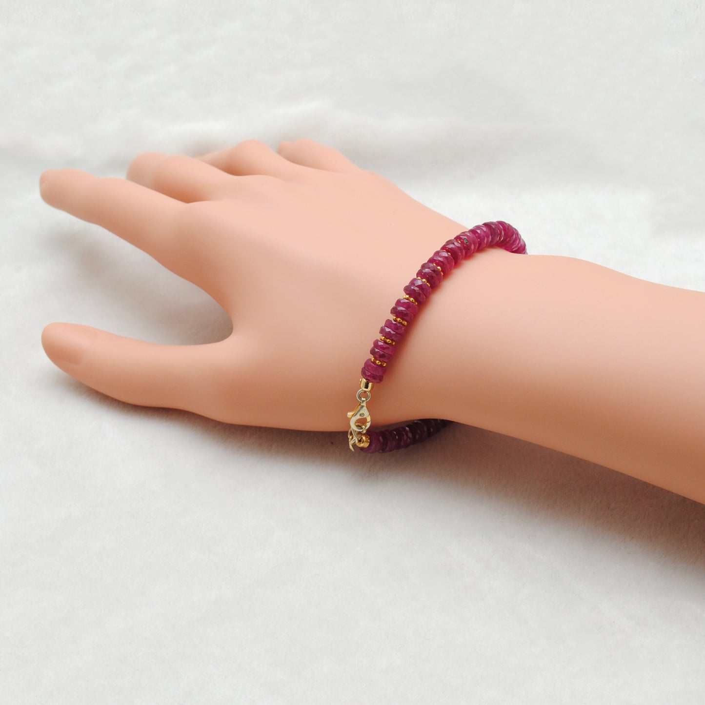 Faceted Ruby Beaded Bracelet – Handmade 925 Silver, July Birthstone